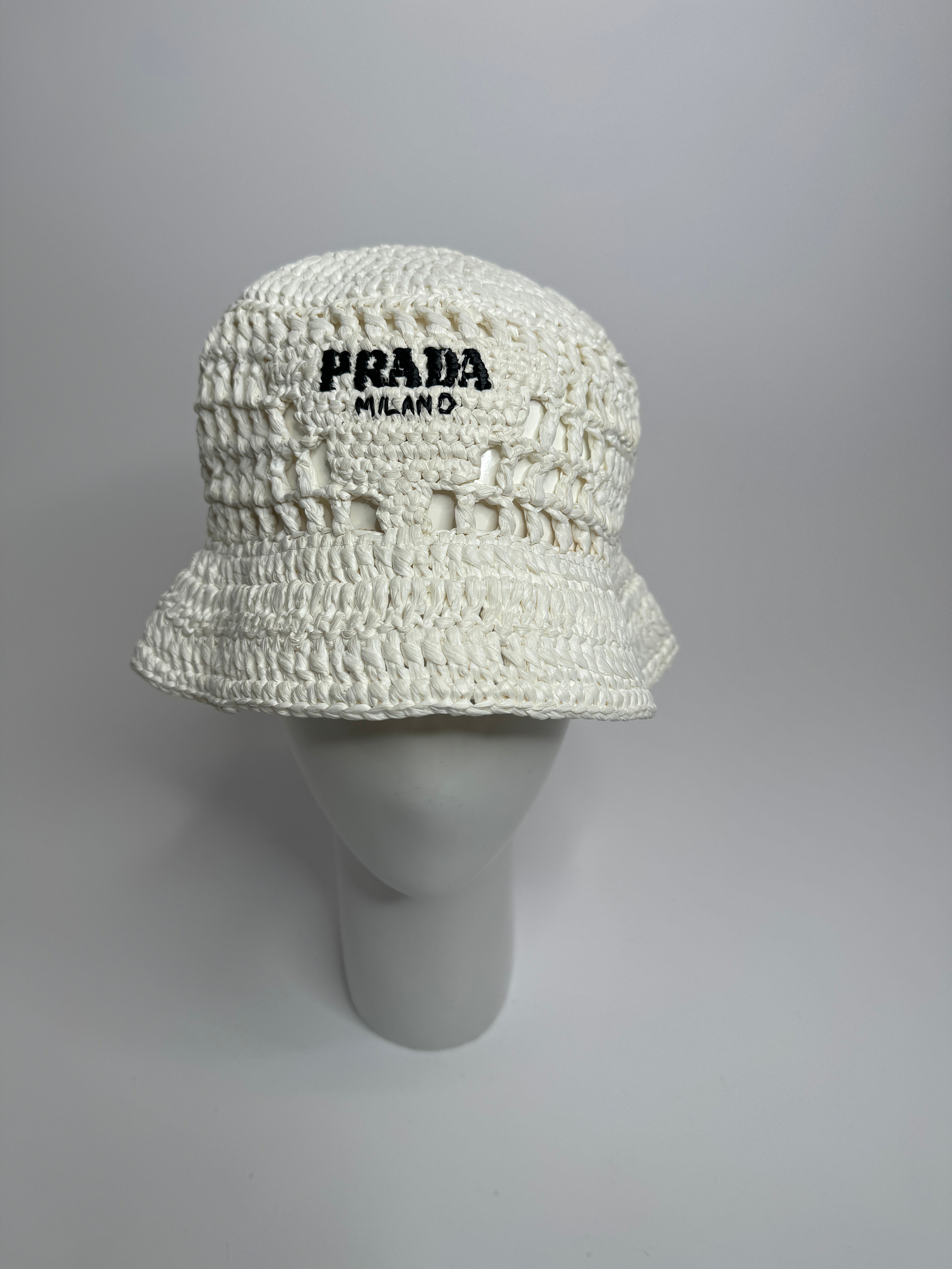 Prada Crochet White Bucket Hat