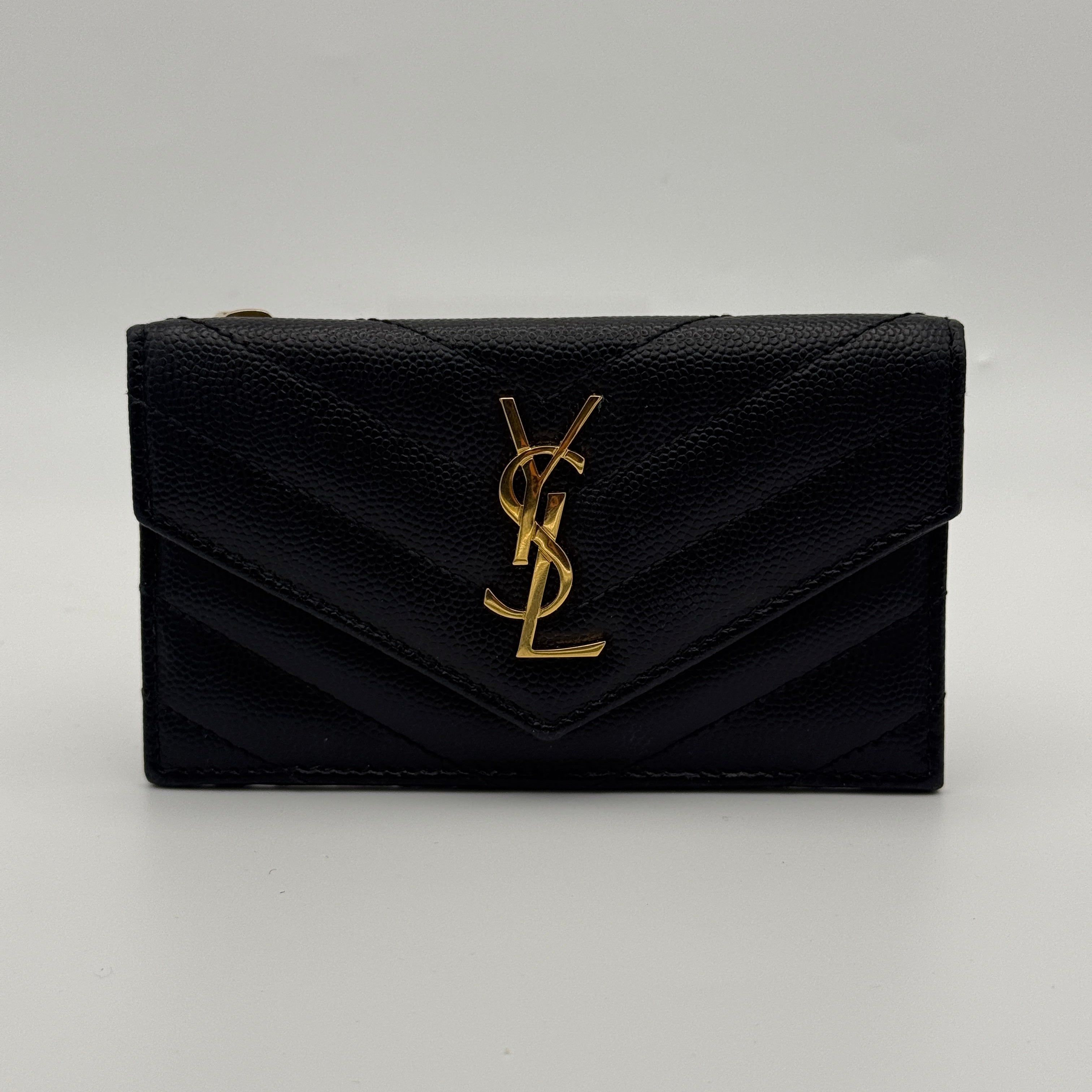 Saint Laurent Monogram Fragments Metalassé Card Holder Black Leather Gold Hardware. Authentic and preloved. Excellent Condition. 100% Authenticity guarantee 