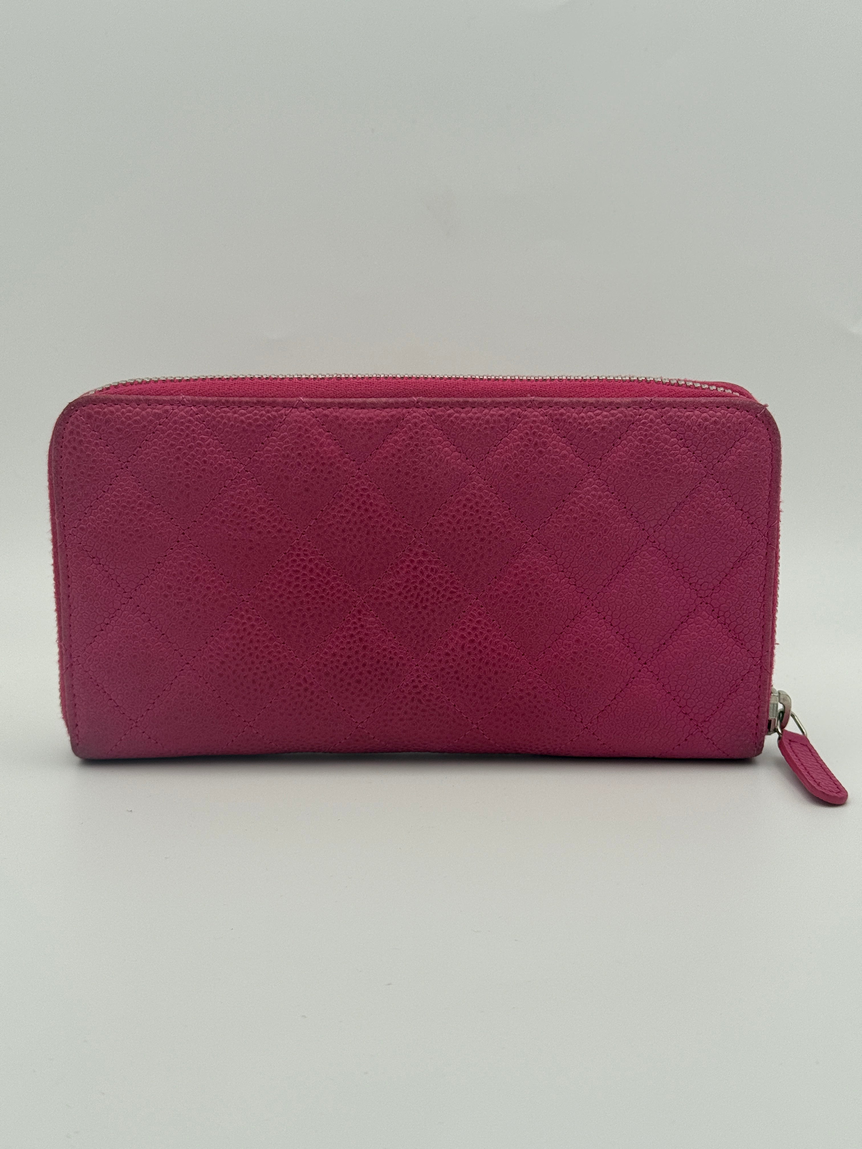 Chanel Classic Pink Caviar Leather Zip Wallet With Silver Hardware Good Condition. Authentic and preloved. 100% Authenticity Guarantee 