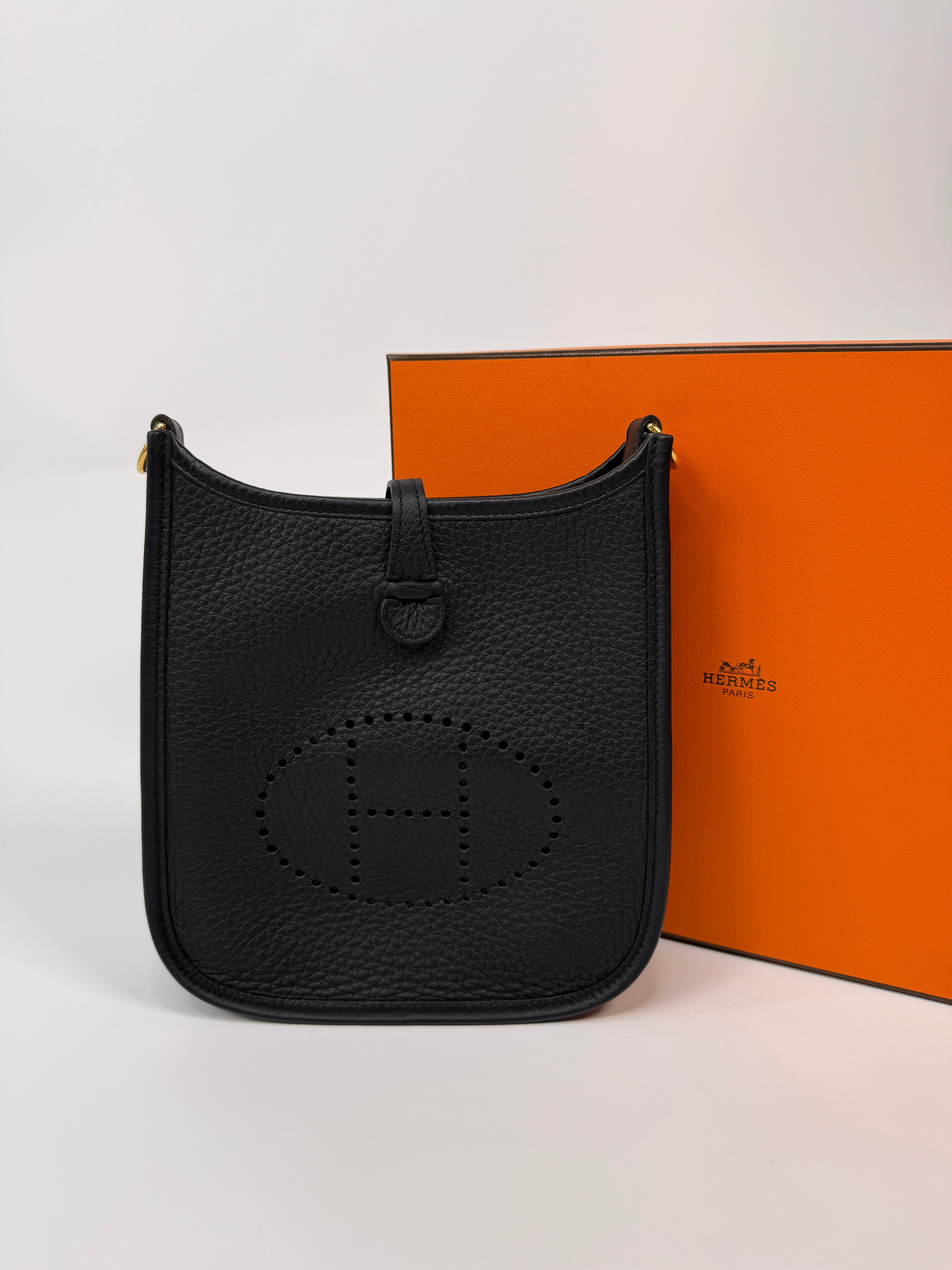 Authentic Pre Loved Hermès Evelyne TPM Black Clemence Gold with Hardware Excellent Condition