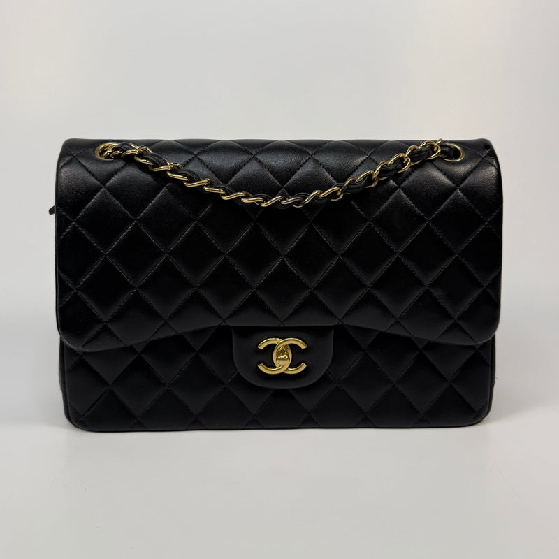 Chanel Jumbo Black Lambskin Leather With GHW