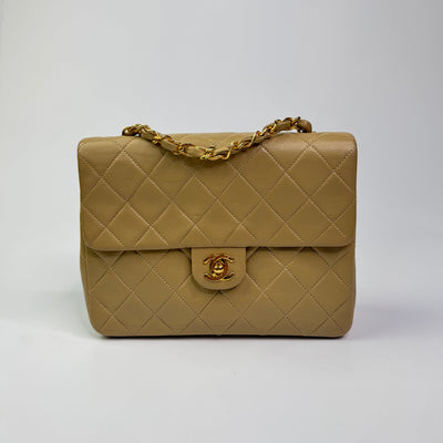 Chanel Vintage Mini Square Flap Bag In Beige Lambskin GHW