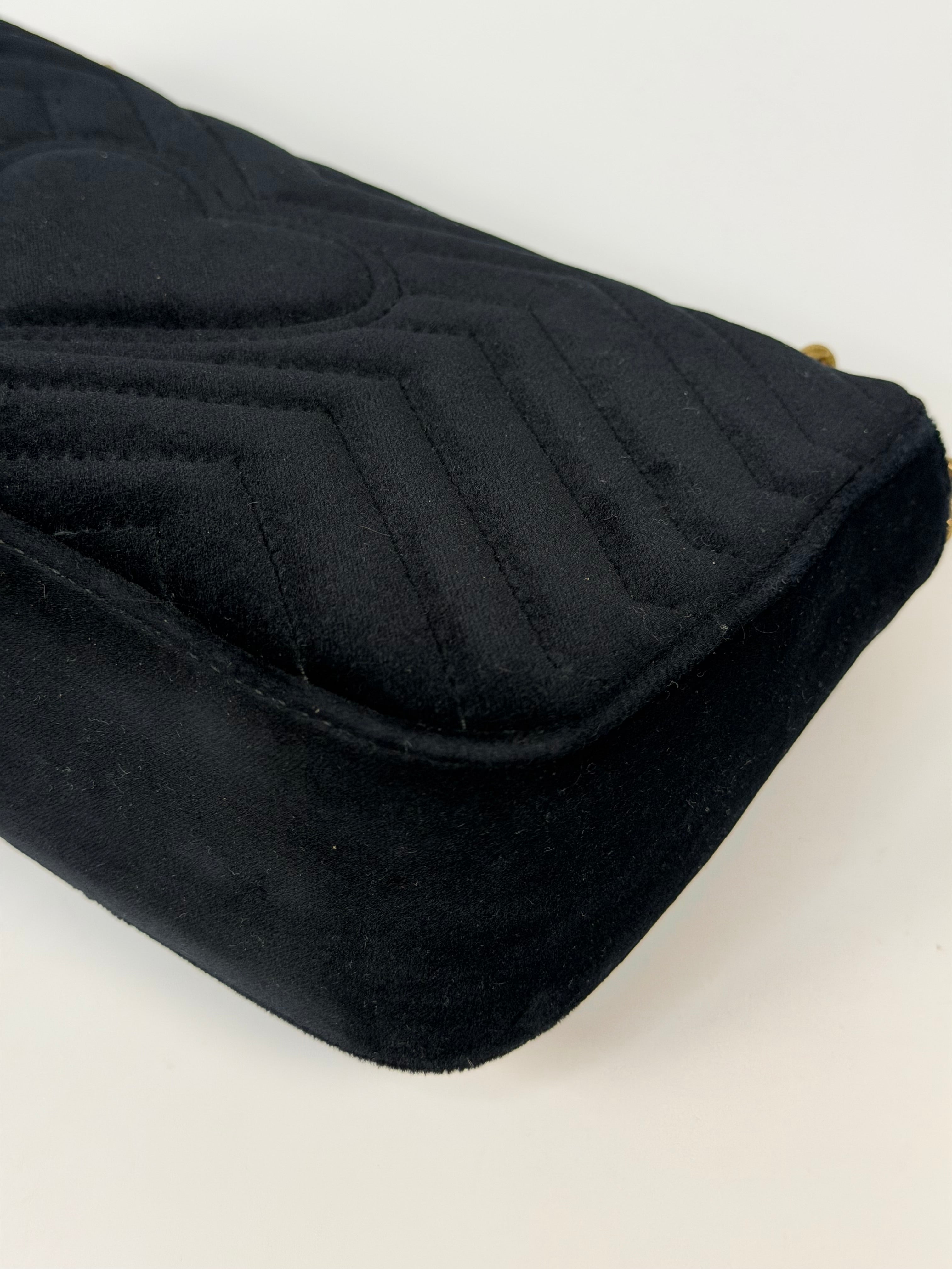 Gucci Medium Marmont In Black Velvet With Gold Hardware