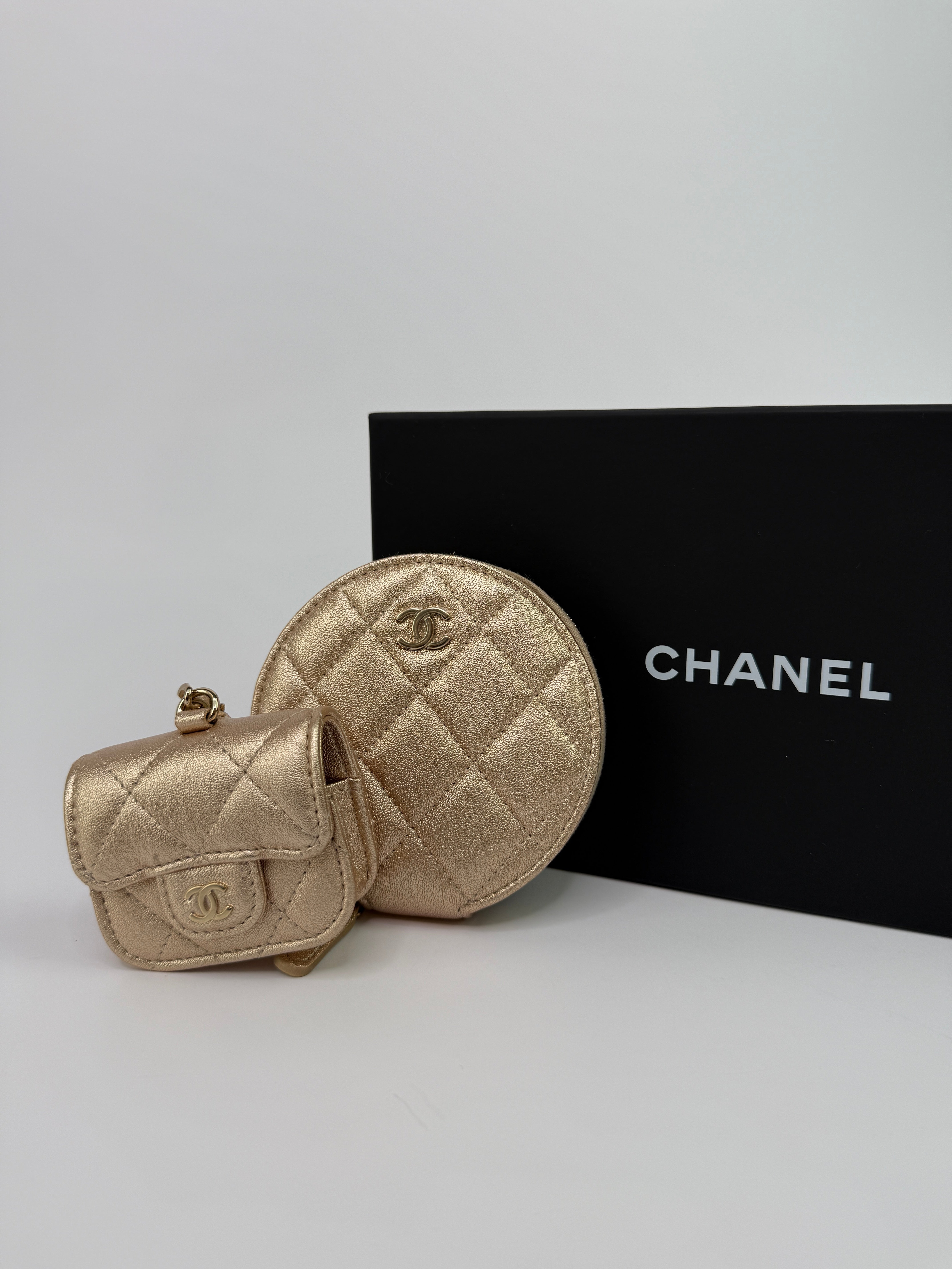 Chanel Metallic Lambskin Round Purse and AirPods Case