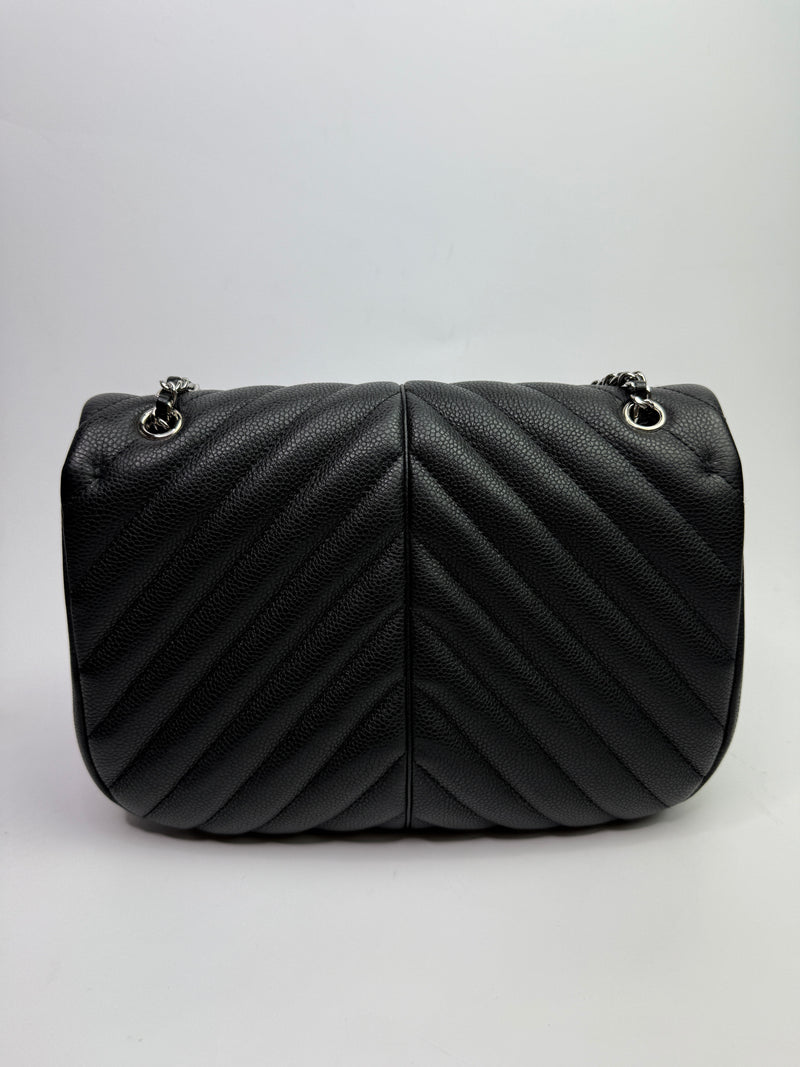 Chanel Seasonal Flap Bag In Black Chevron Caviar Leather With SHW