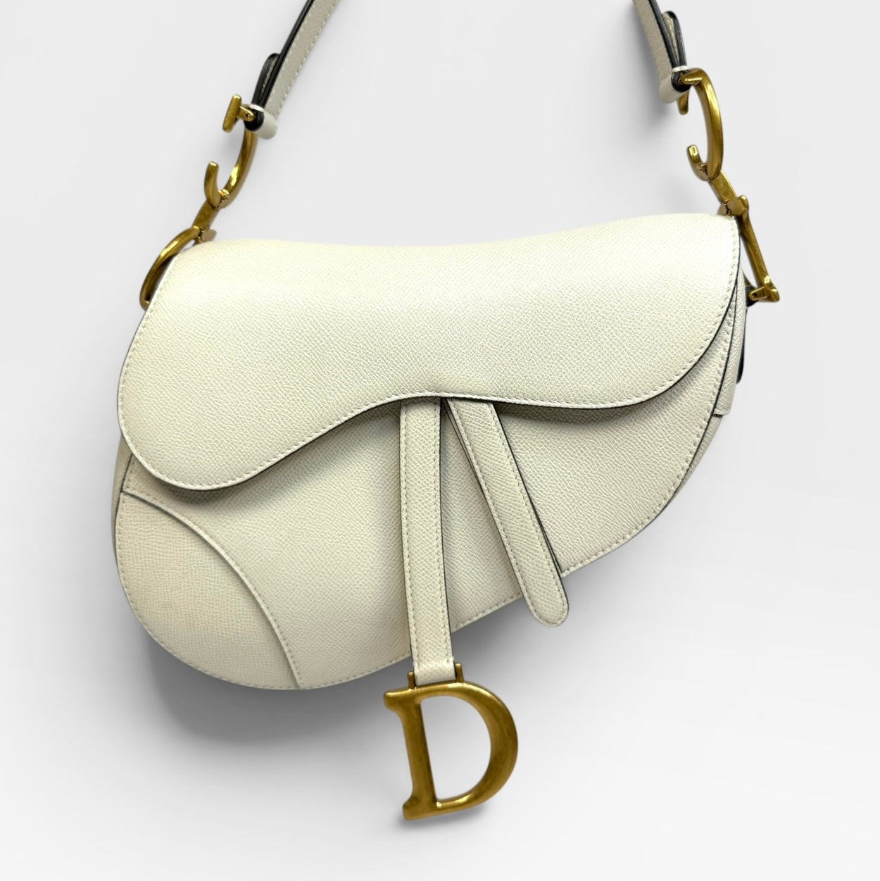 Christian Dior Saddle Bag In Latte With Gold Hardware