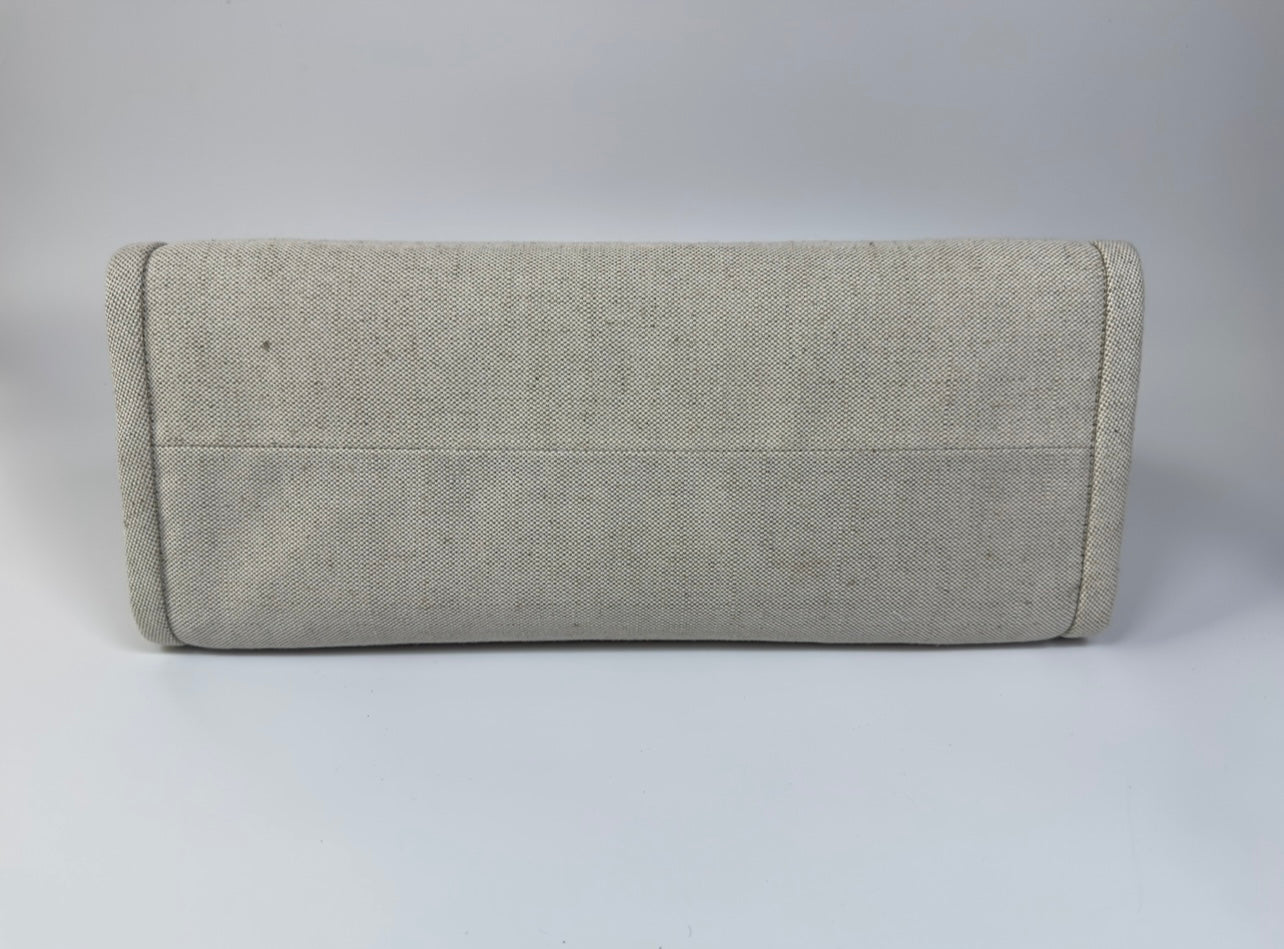 Authentic and preloved Prada Large Appliqué Cotton Tote In Sand Beige Canvas. Excellent Condition. 100% Authenticity guarantee. 