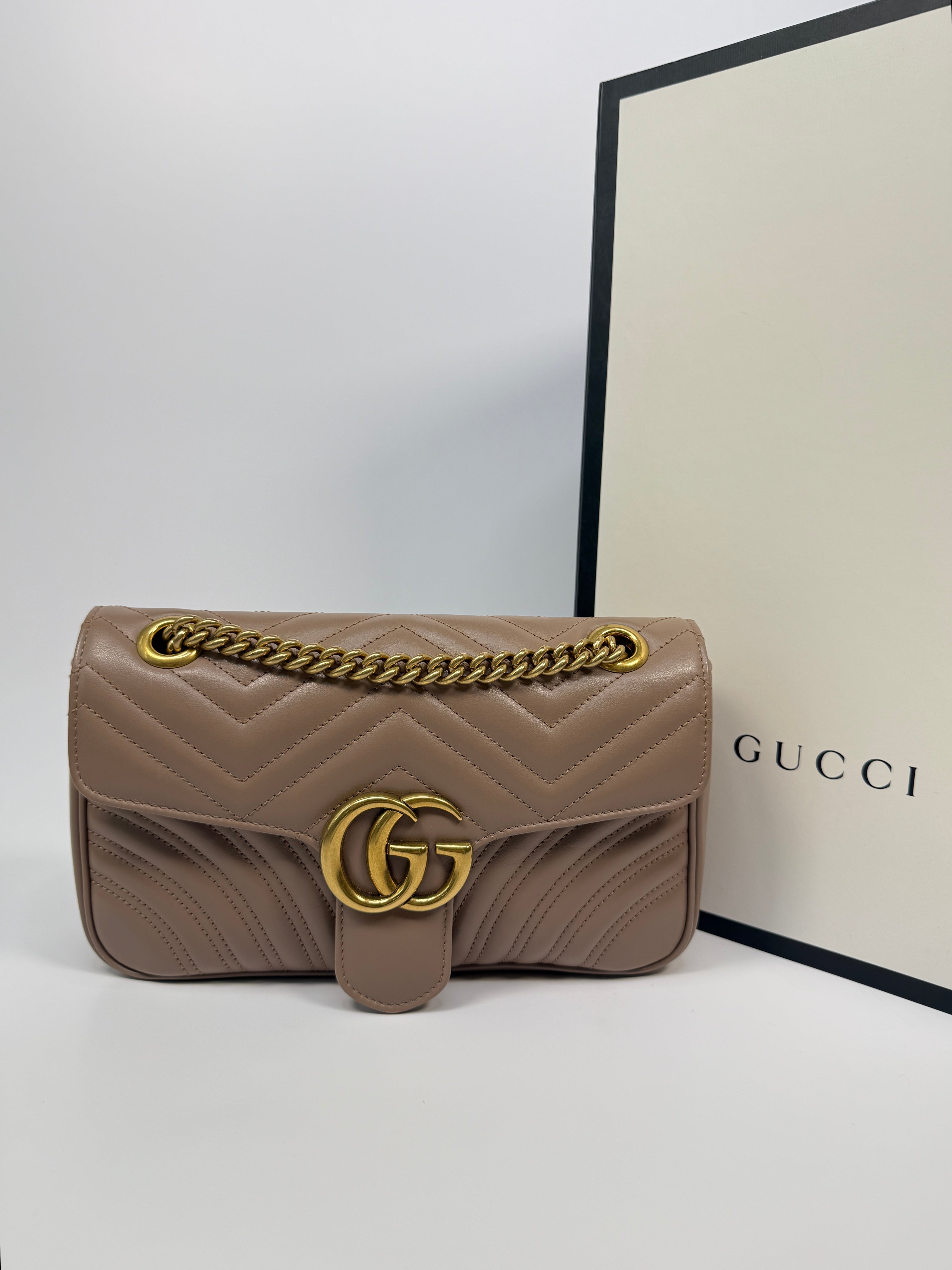 Gucci GG Medium Marmont Matelasse Shoulder Bag In Taupe Leather