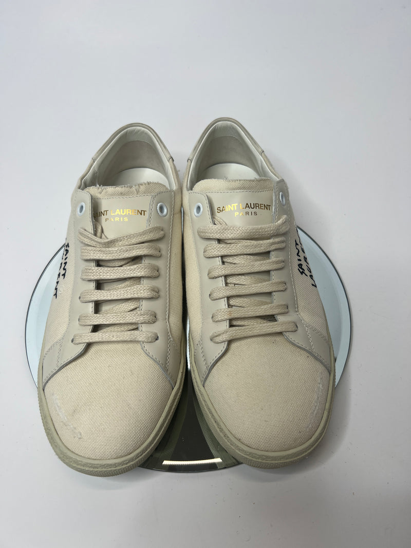 Saint Laurent Logo-Embroidered Distressed Sneakers (Size 39 /UK 6)