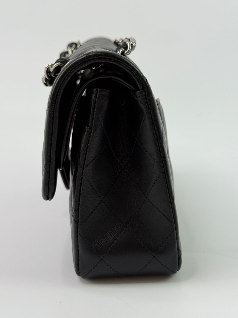 Chanel Small Classic Double Flap In Black Lambskin Leather With SHW