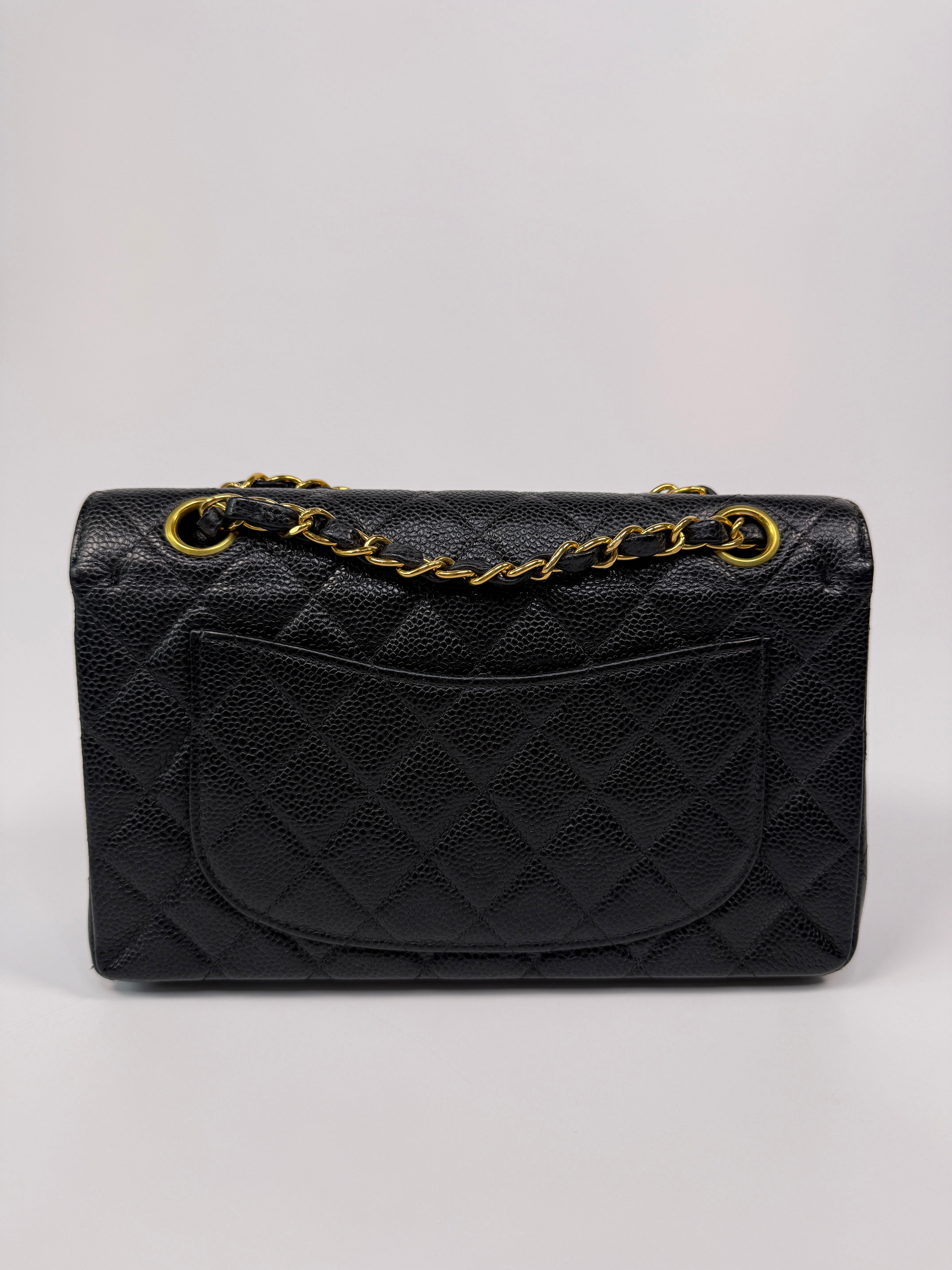 Chanel Vintage Small Classic Double Flap In Black Caviar Leather With GHW