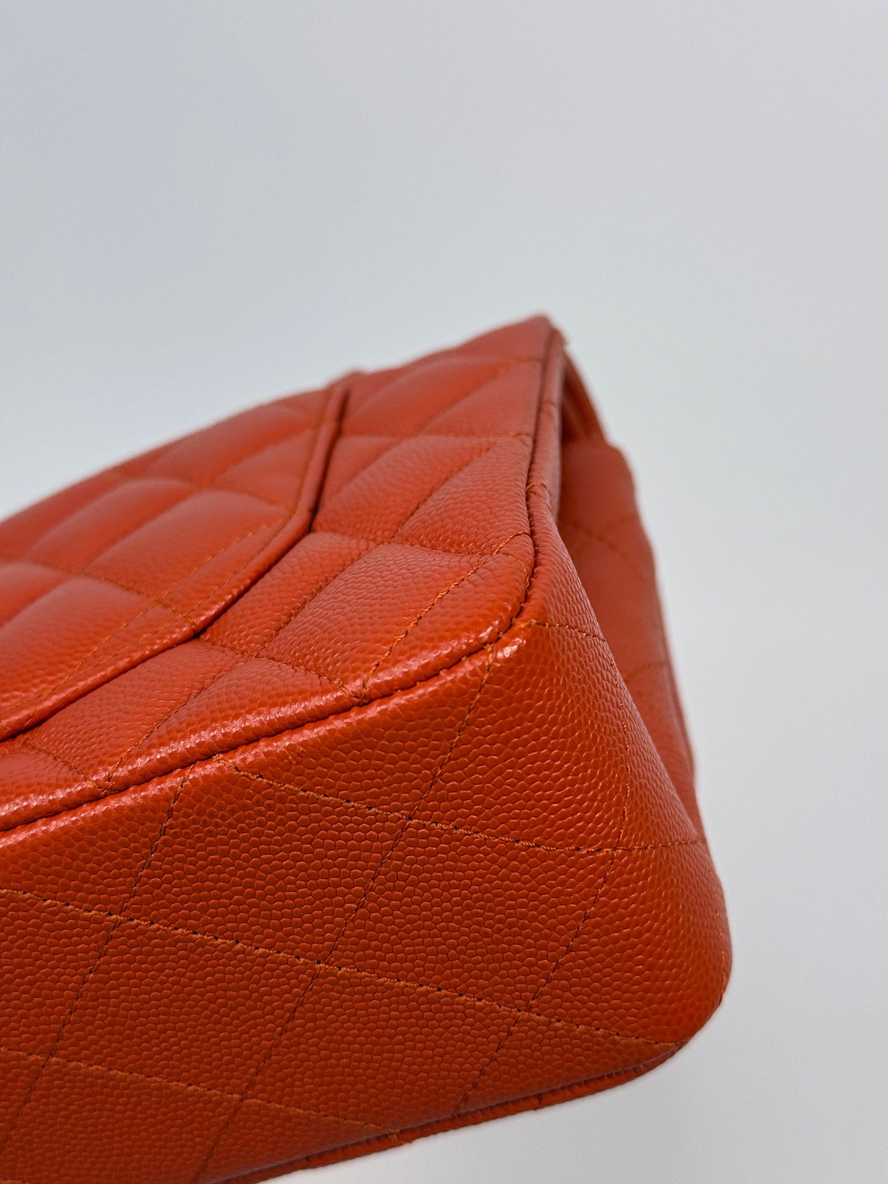 Chanel Small Classic Double Flap In Orange/Red Caviar Leather With PGHW