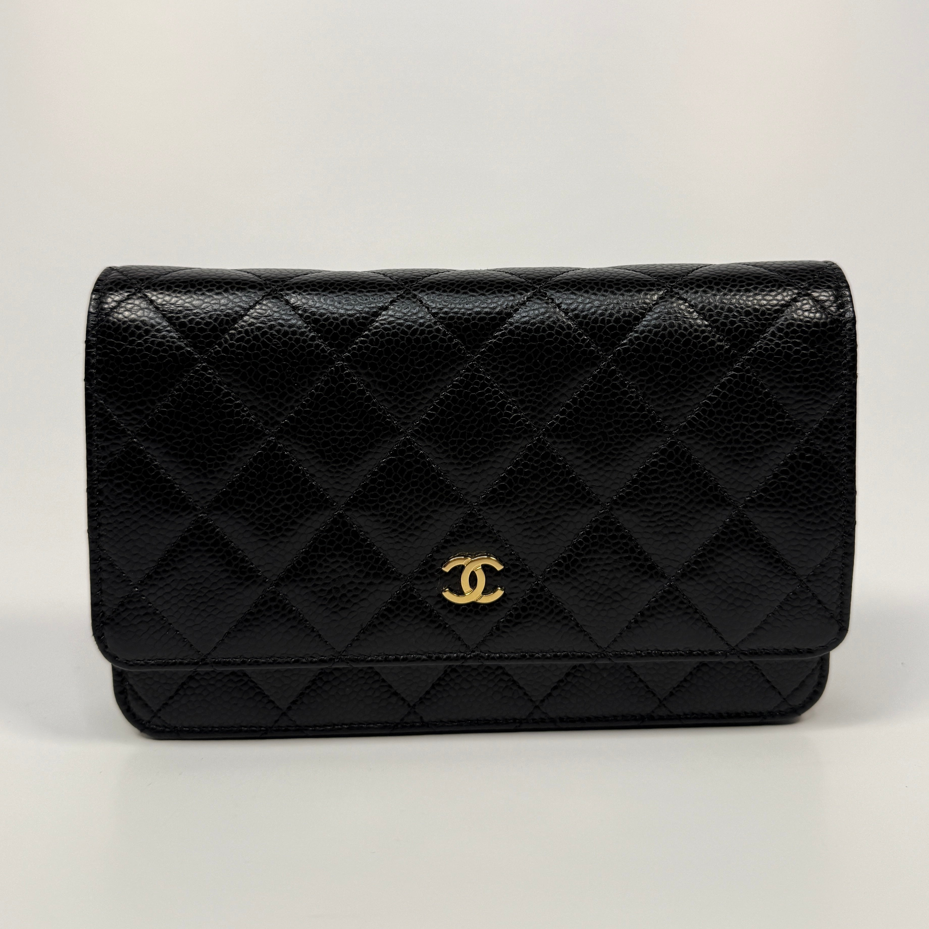 Chanel Wallet On Chain Black Caviar Leather With Gold Hardware. Authentic and preloved in excellent condition.