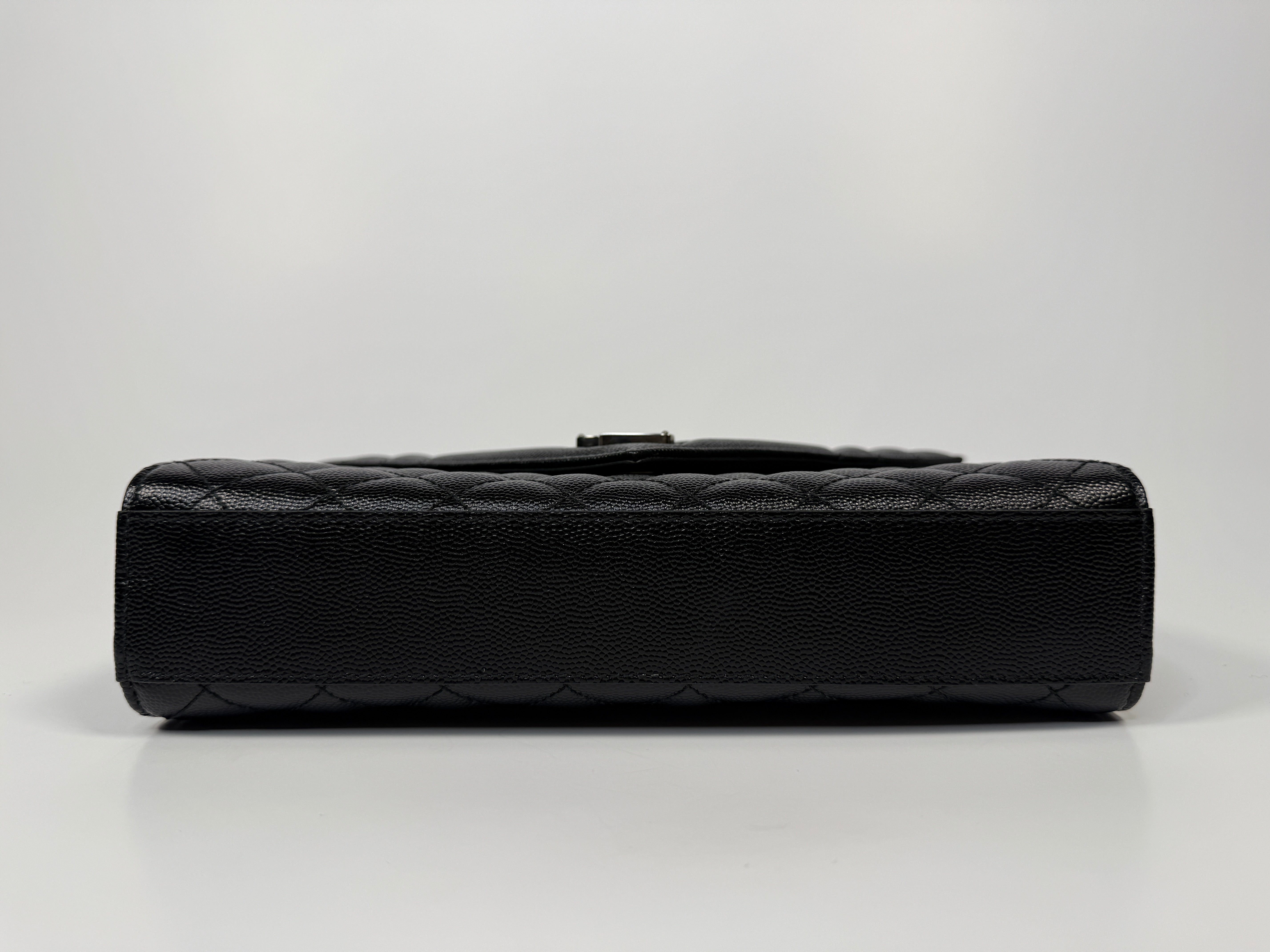 Saint Laurent Medium Envelope Bag In Blacked Grained Leather With Silver Hardware. Authentic and preloved. Excellent Condition