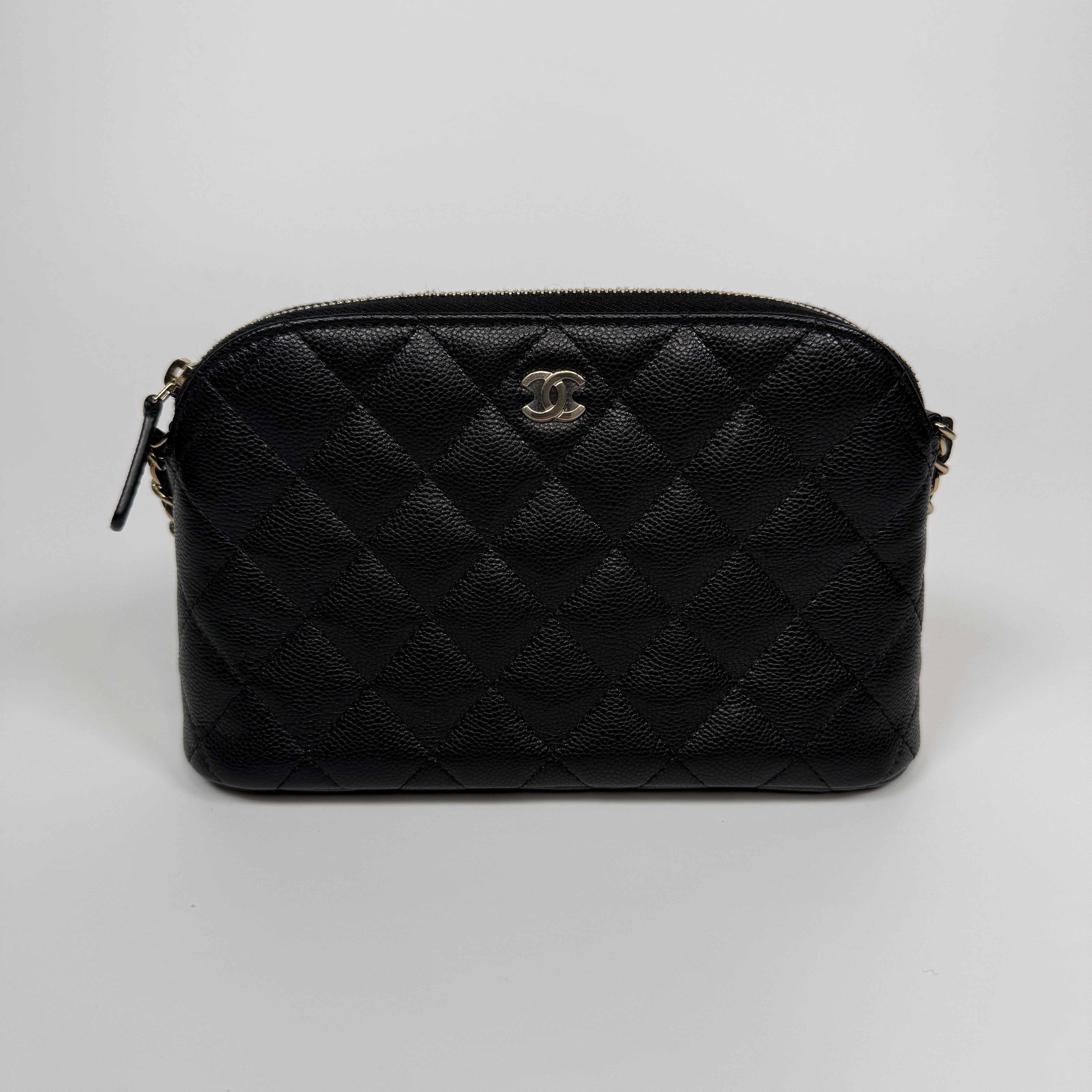 Chanel Mini Clutch On Chain Bag In Black Caviar Leather With Gold Hardware Authentic and preloved in Excellent Condition. 100% Authenticity guarantee 