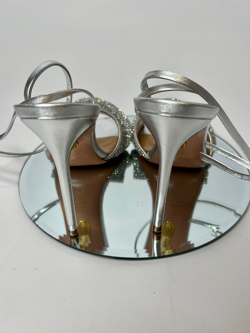 Aquazzura Silver Crystal Twist Heels (Size 38.5/UK 5.5)