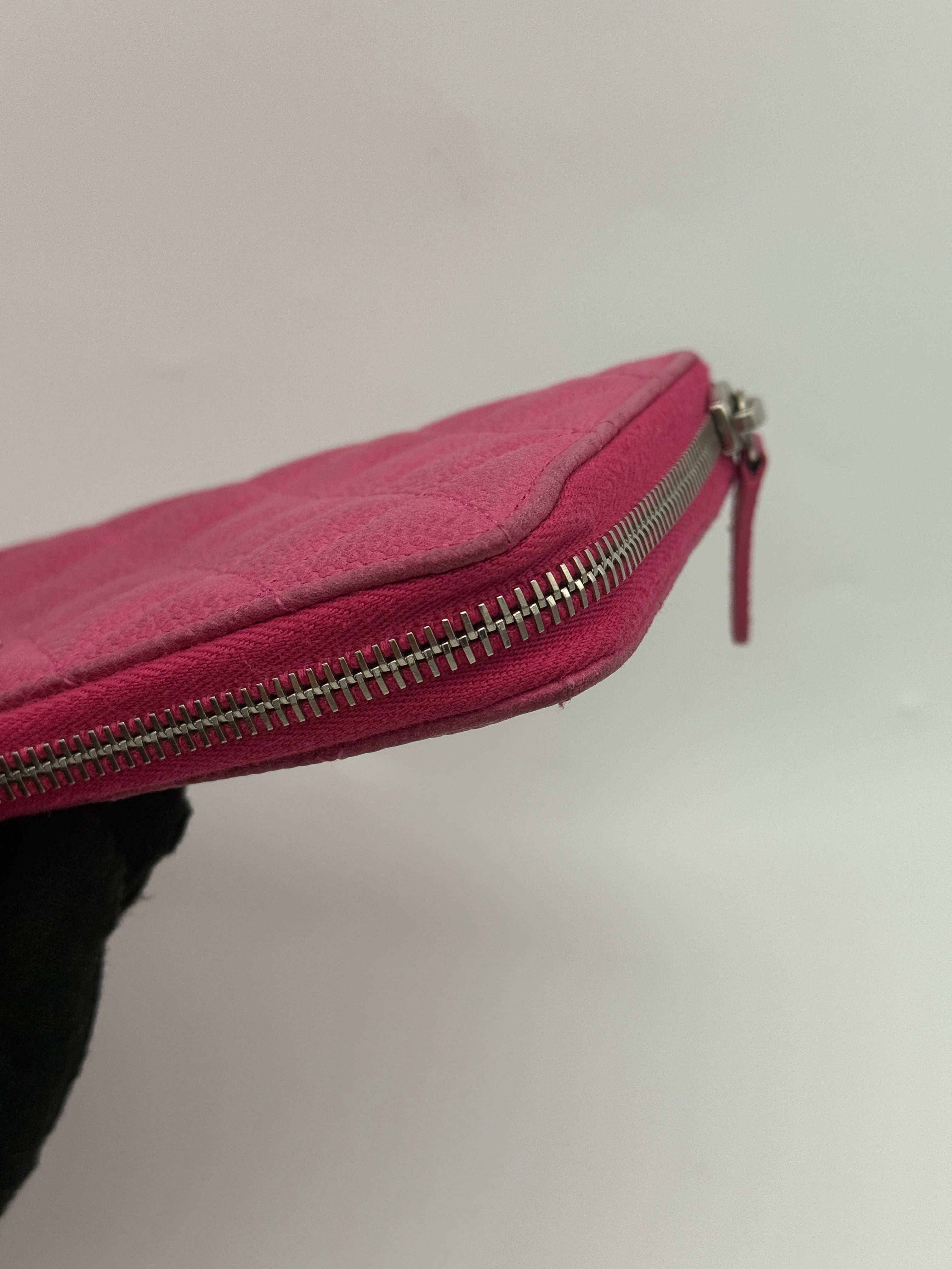 Chanel Classic Pink Caviar Leather Zip Wallet With Silver Hardware Good Condition. Authentic and preloved. 100% Authenticity Guarantee 