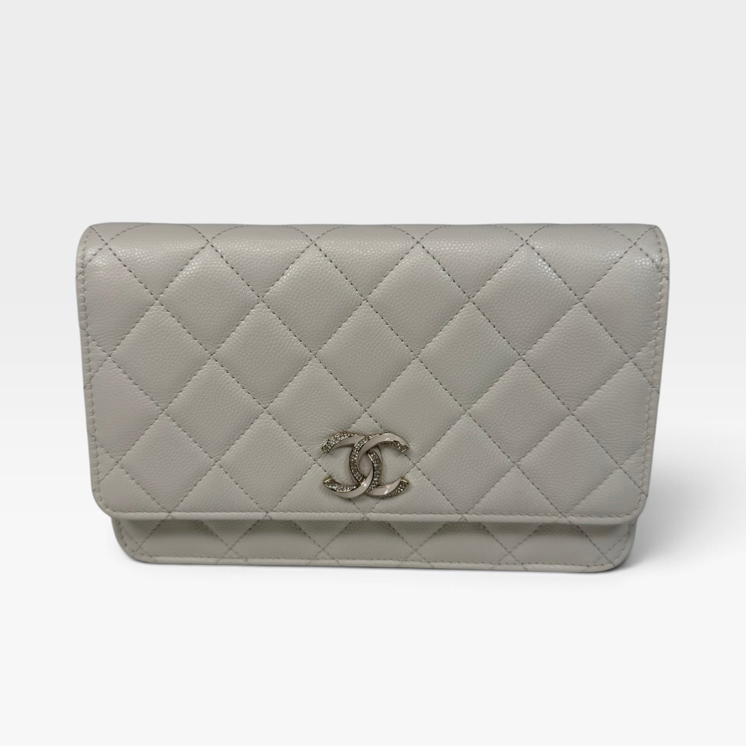 Chanel Wallet On Chain In White Caviar Leather With Pale Gold Hardware