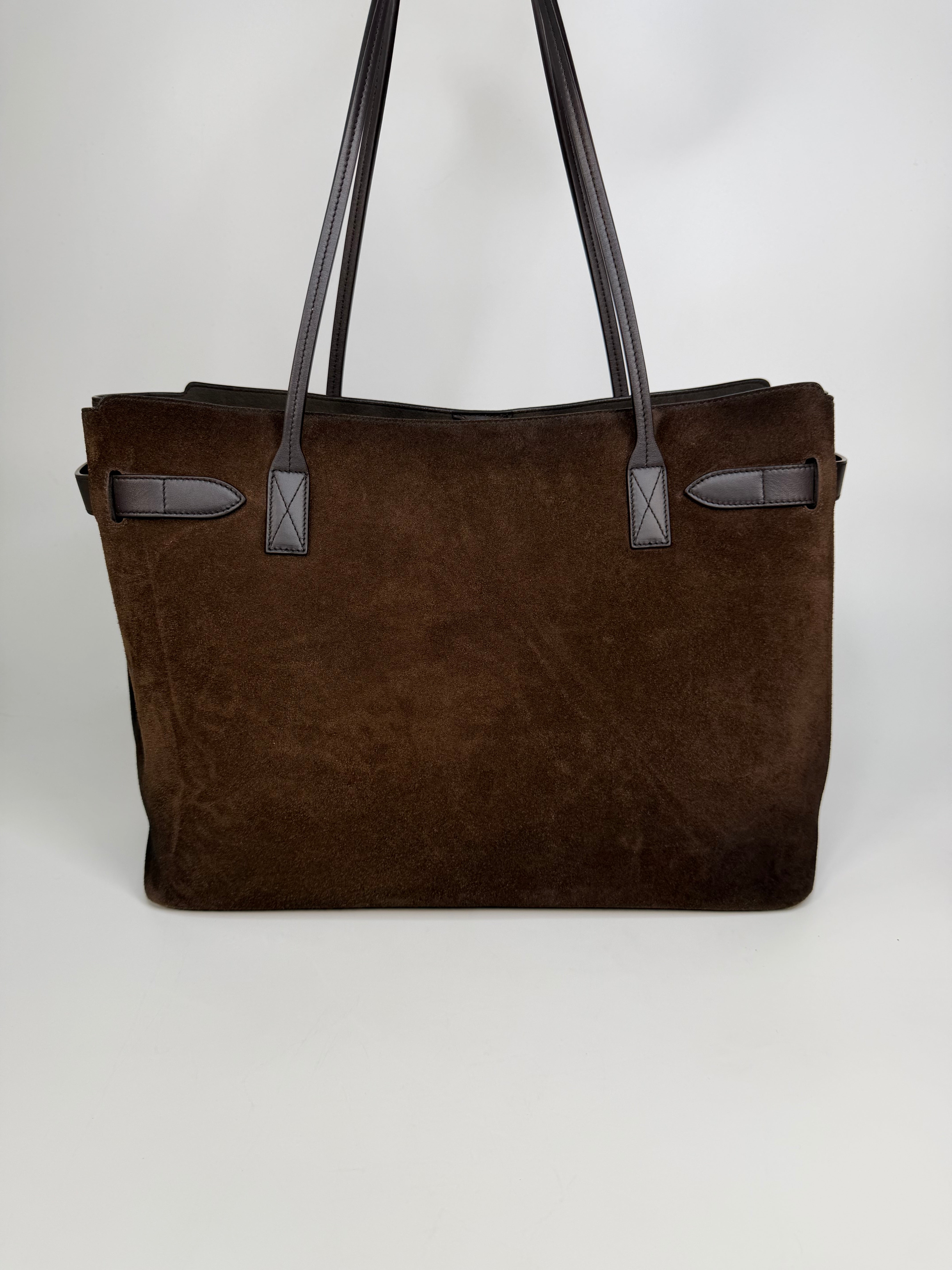 Balenciaga Bel Air Tote In Light Espresso Suede Calfskin With Silver Hardware. Authentic and preloved in excellent condition