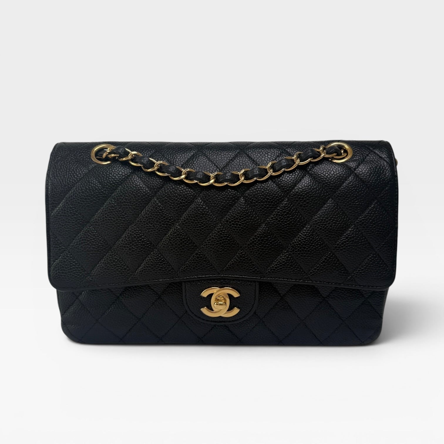 Chanel Medium Classic Double Flap Black Caviar Leather With Gold Hardware