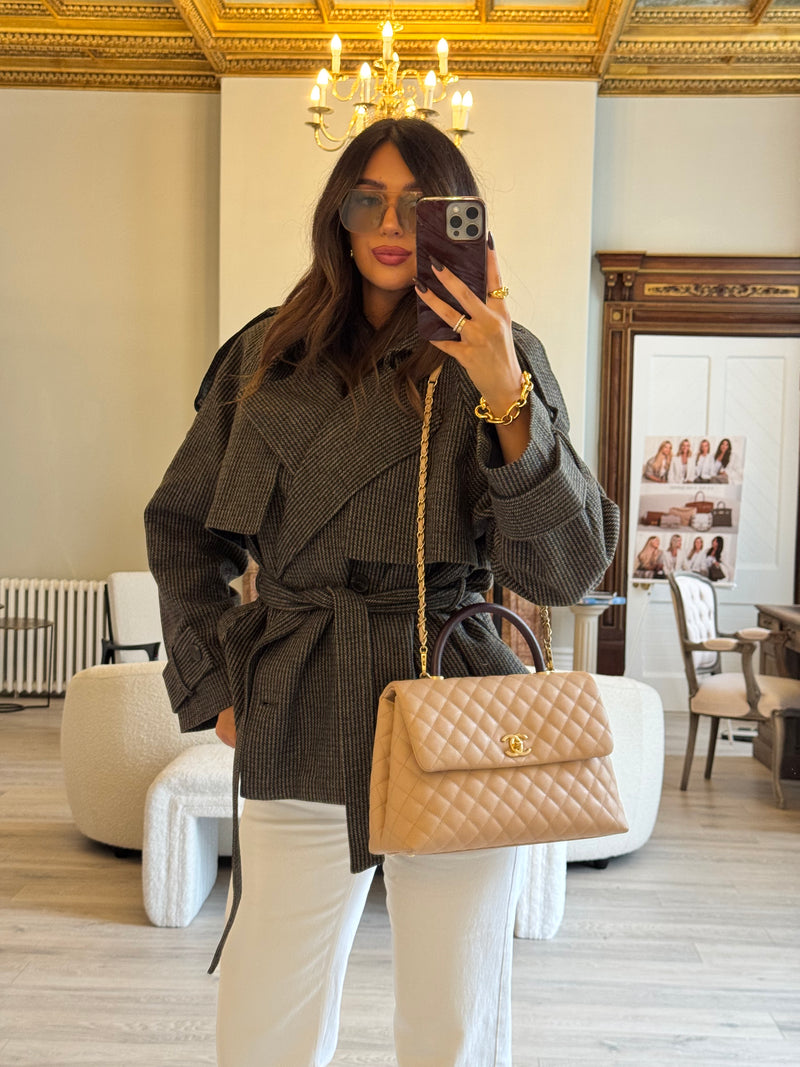Chanel Coco Large Top Handle In Beige Caviar Leather With GHW