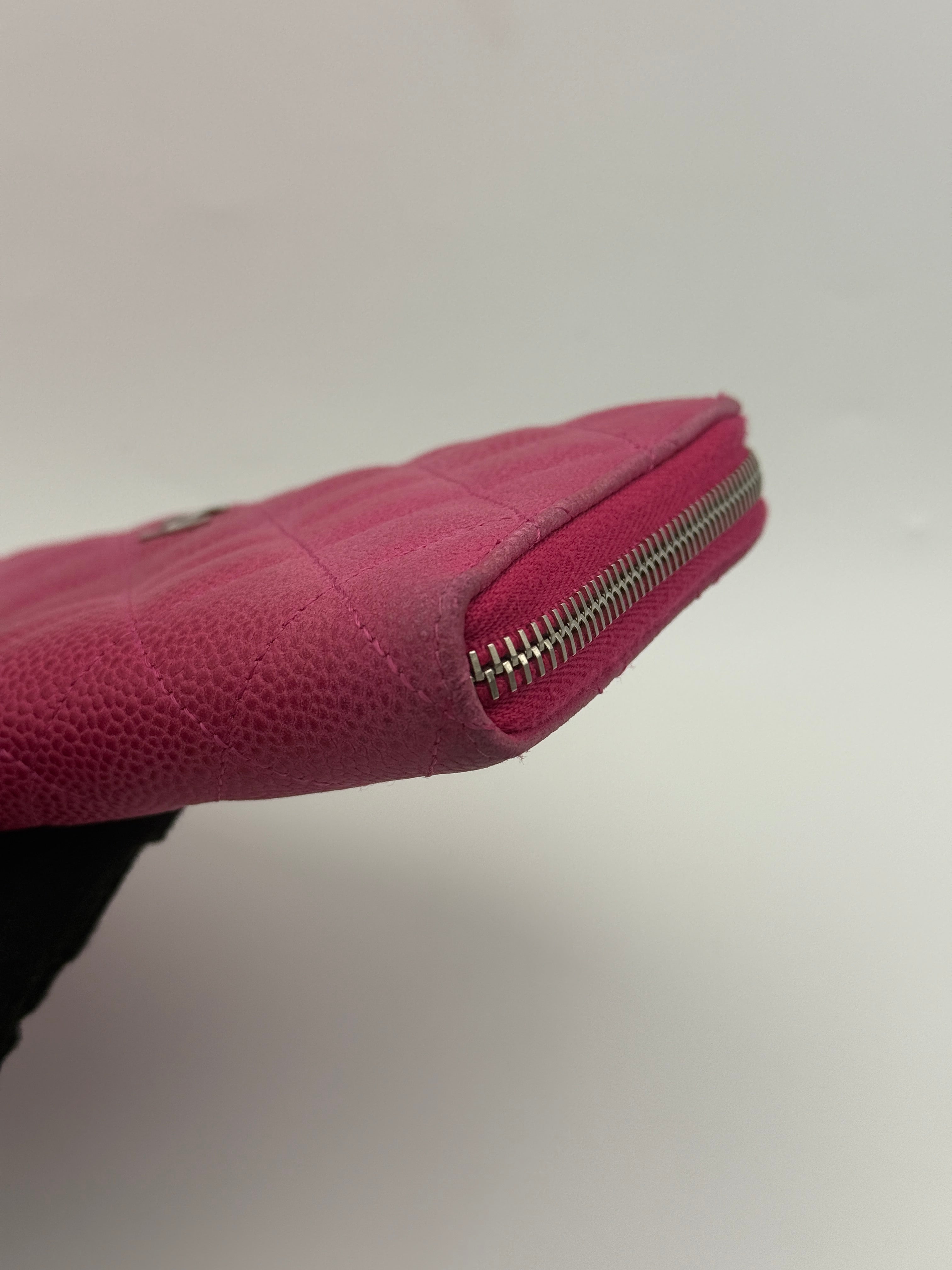 Chanel Classic Pink Caviar Leather Zip Wallet With Silver Hardware Good Condition. Authentic and preloved. 100% Authenticity Guarantee 