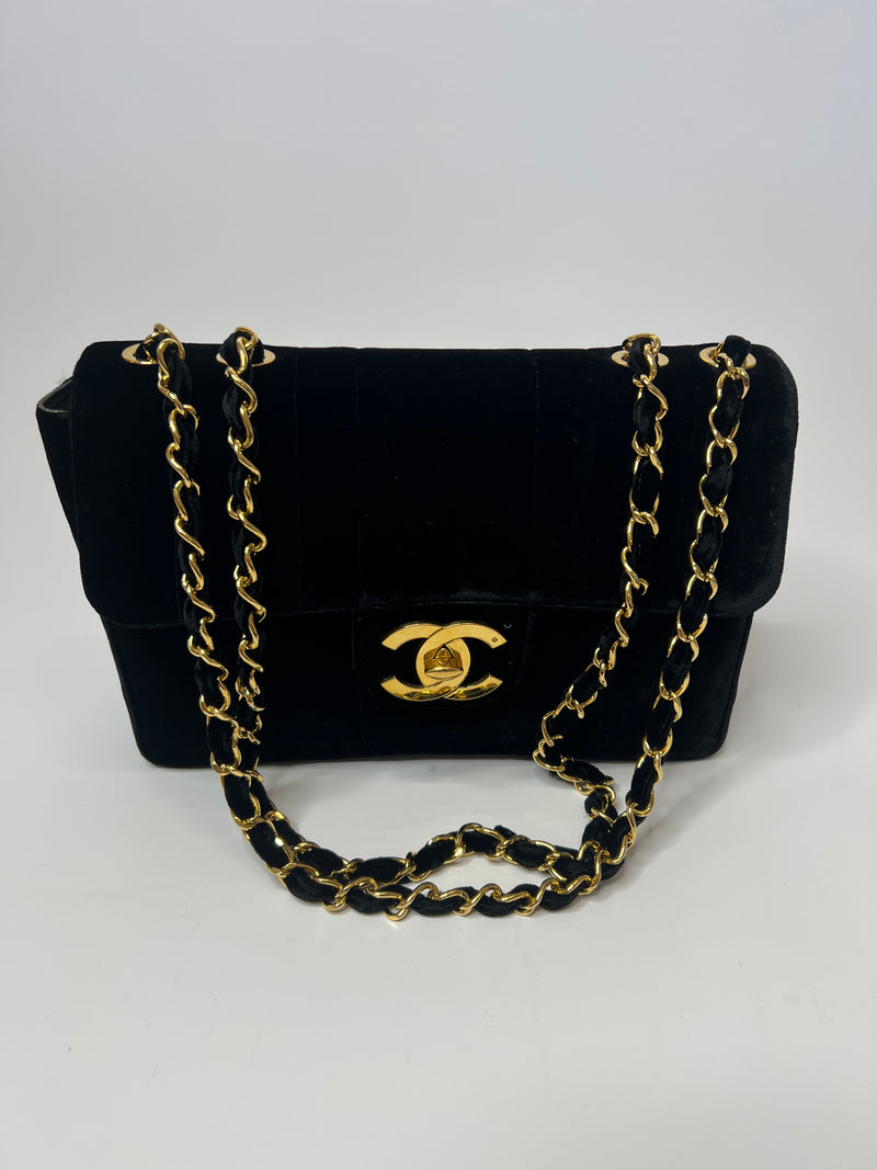 Chanel Black Velvet Jumbo Vintage Flap Bag
