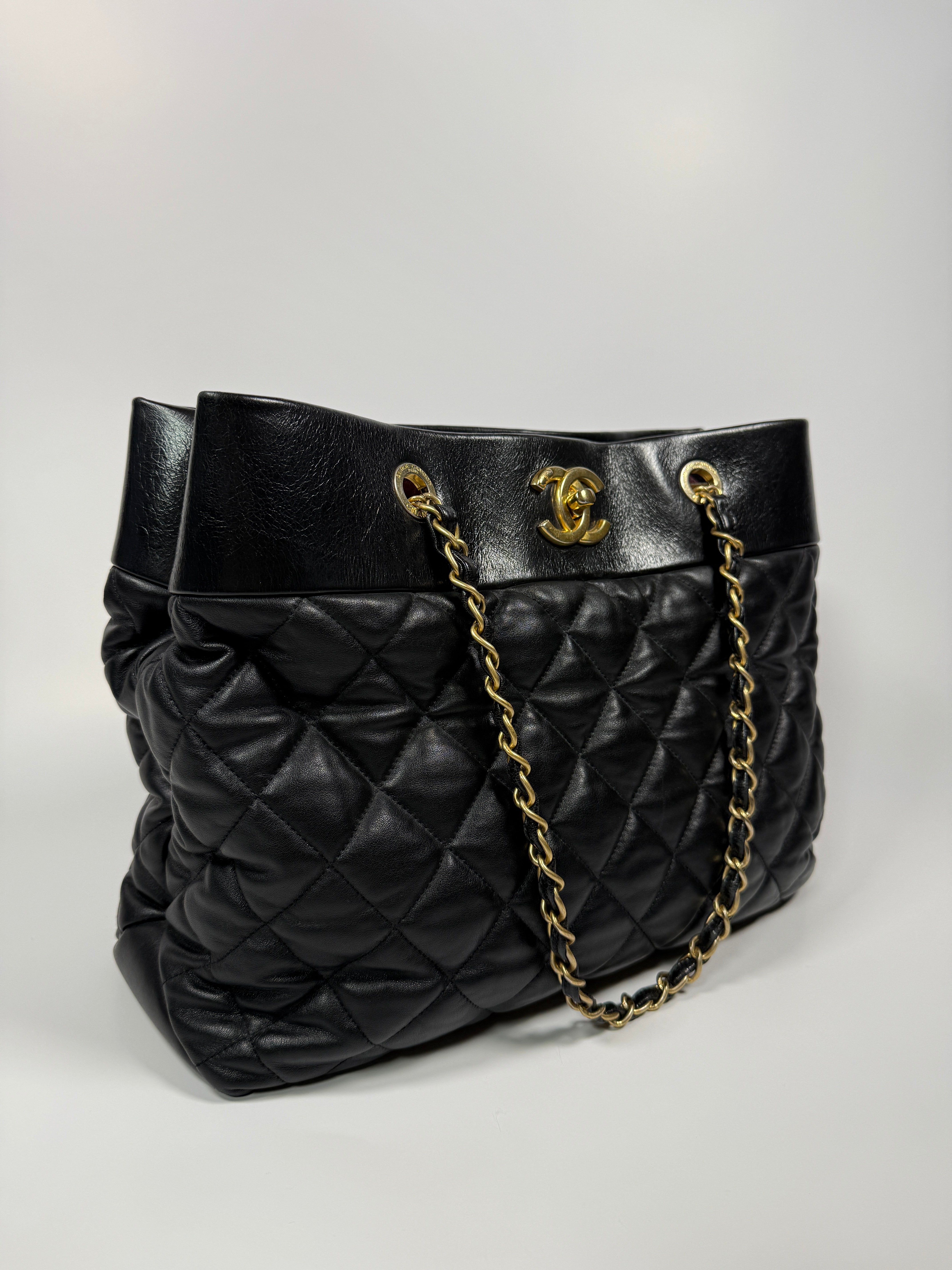 Chanel Medium Soft Elegance Tote Bag Black Gold Hardware
