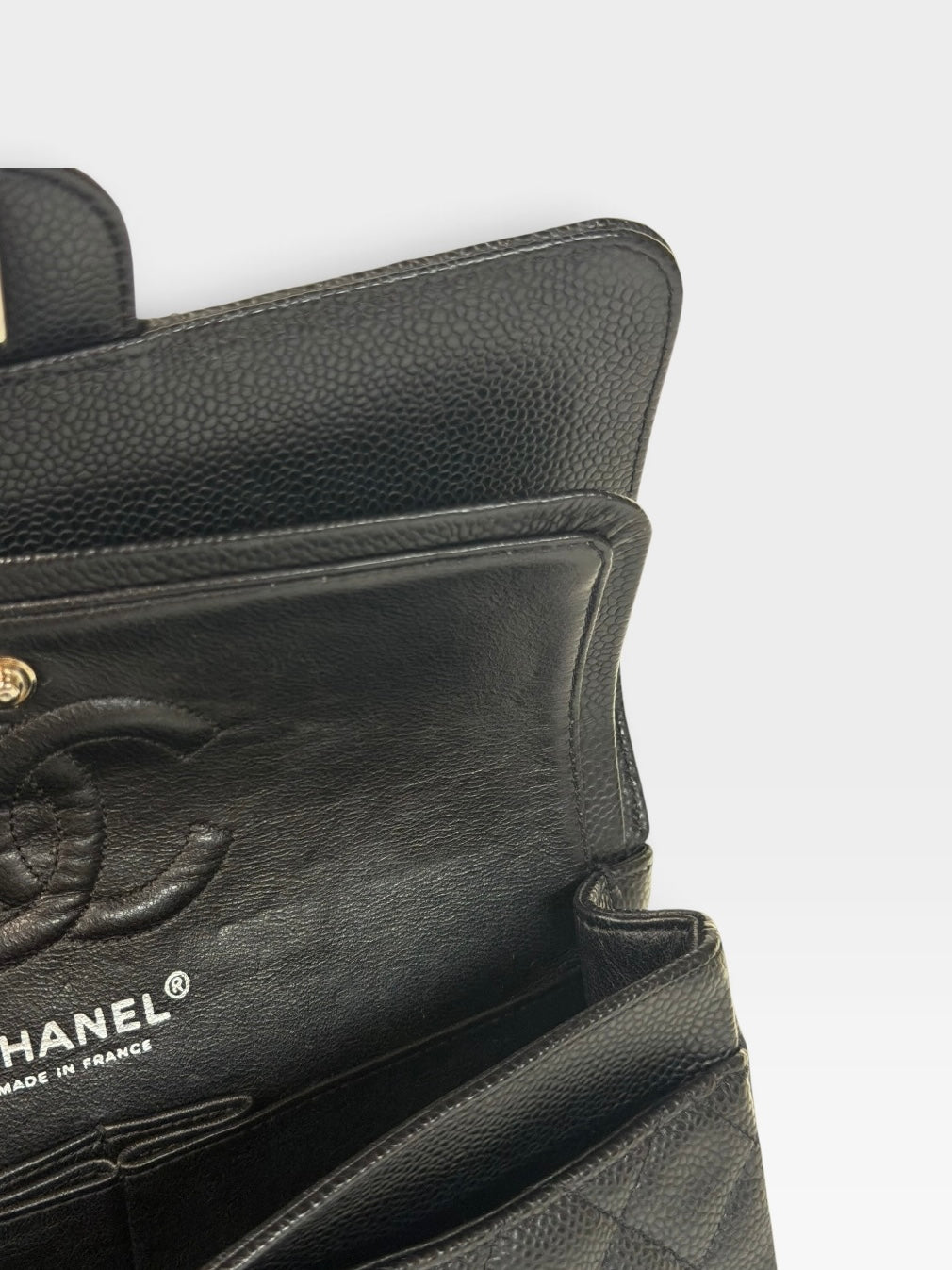 Chanel Vintage Small Classic Double Flap In Black Caviar Leather With Silver Hardware. 100% authentic and preloved in excellent condition