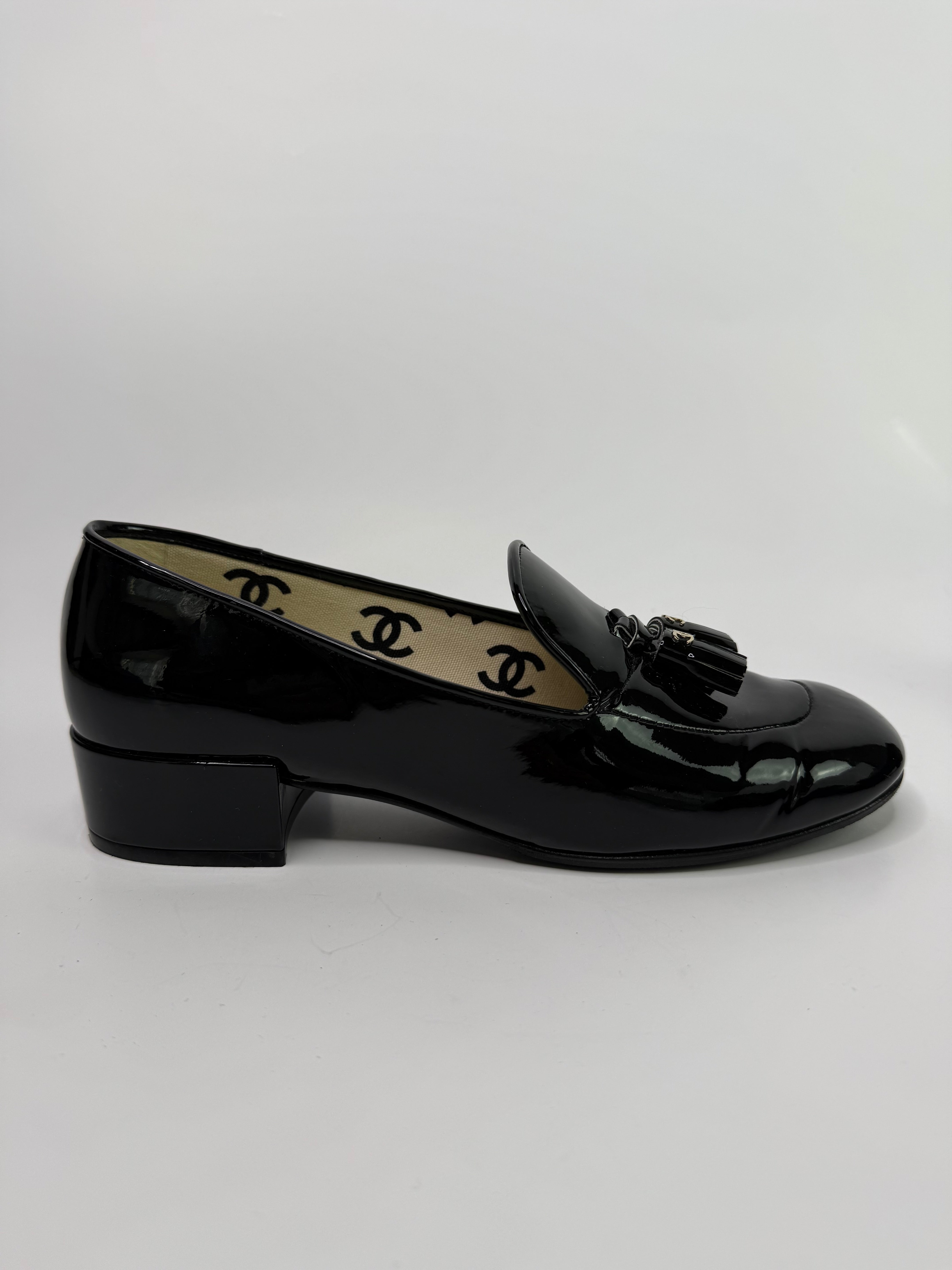 Chanel Black Patent Loafers  (Size 38/UK5)