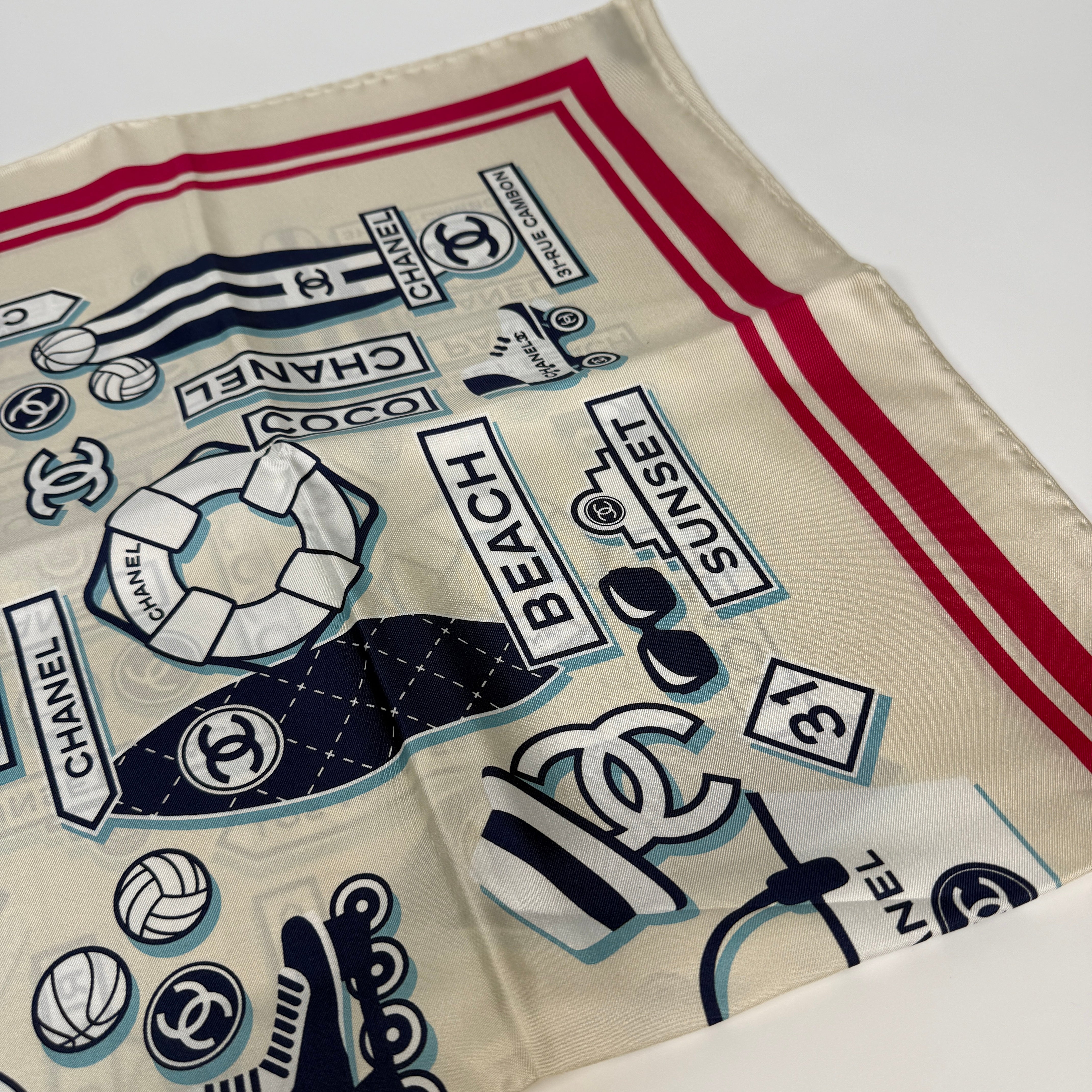 Authentic and preloved Chanel CC Silk Square Scarf In Excellent condition. 100% Authenticity Guarantee 