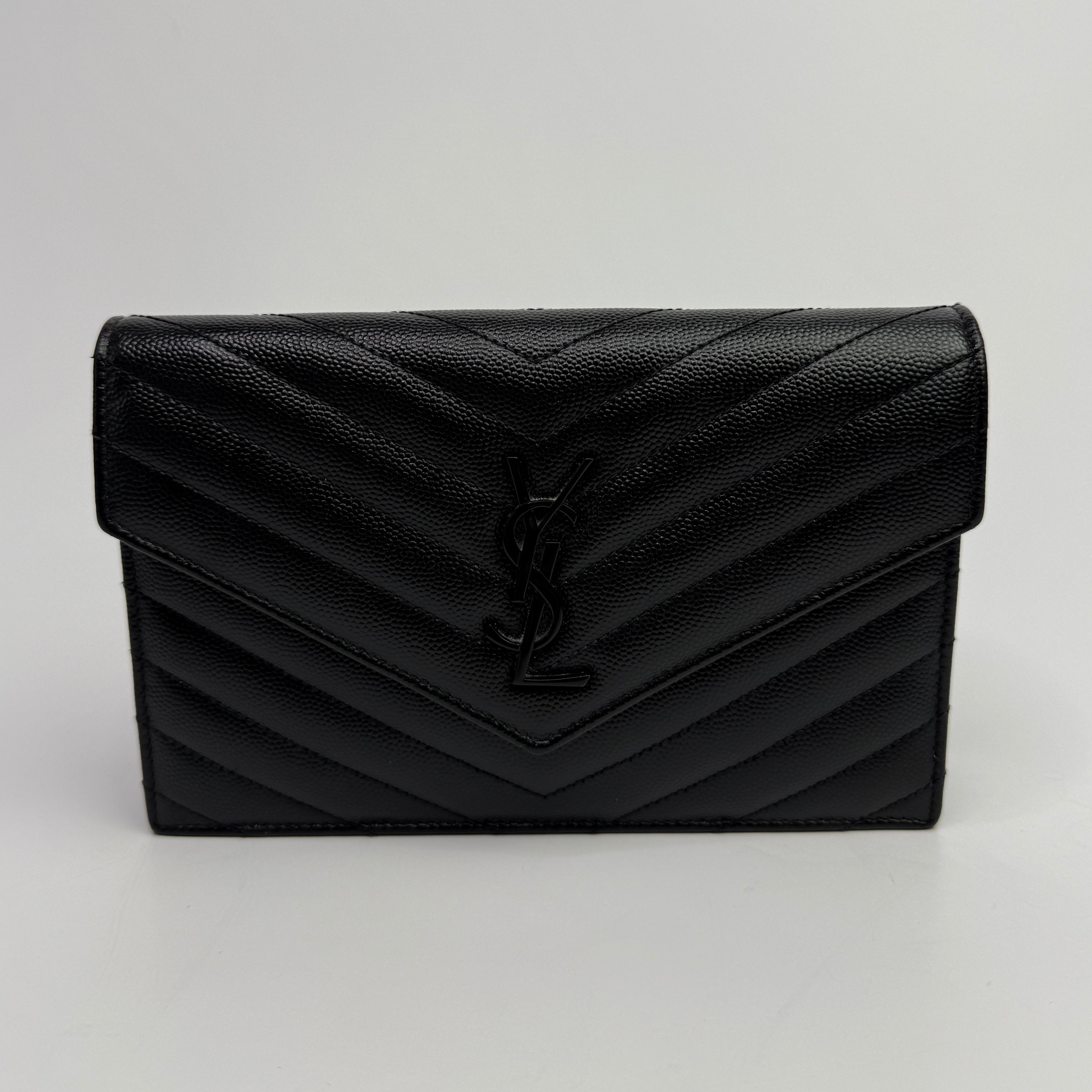 Saint Laurent Cassandre Matelassé Textured- Leather Wallet On Chain