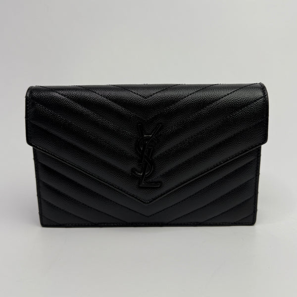 Saint Laurent Cassandre Matelassé Textured- Leather Wallet On Chain