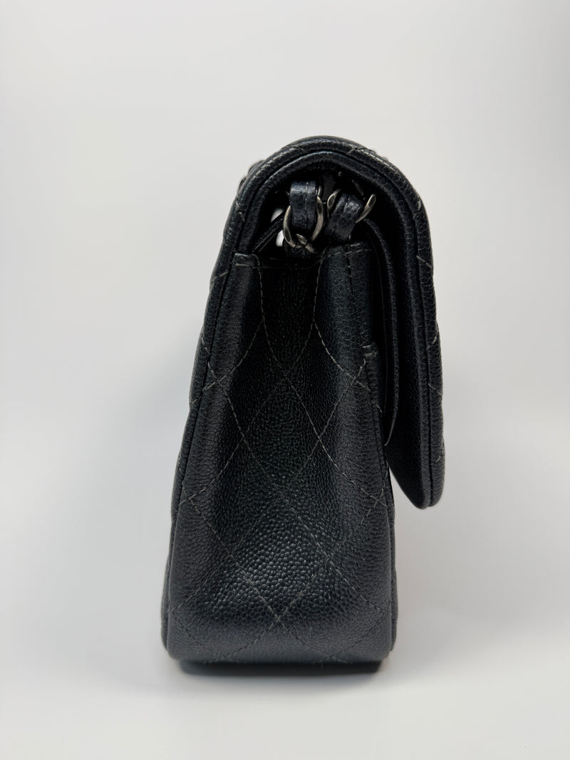 Chanel Jumbo Gunmetal Metallic Calfskin Leather With RHW