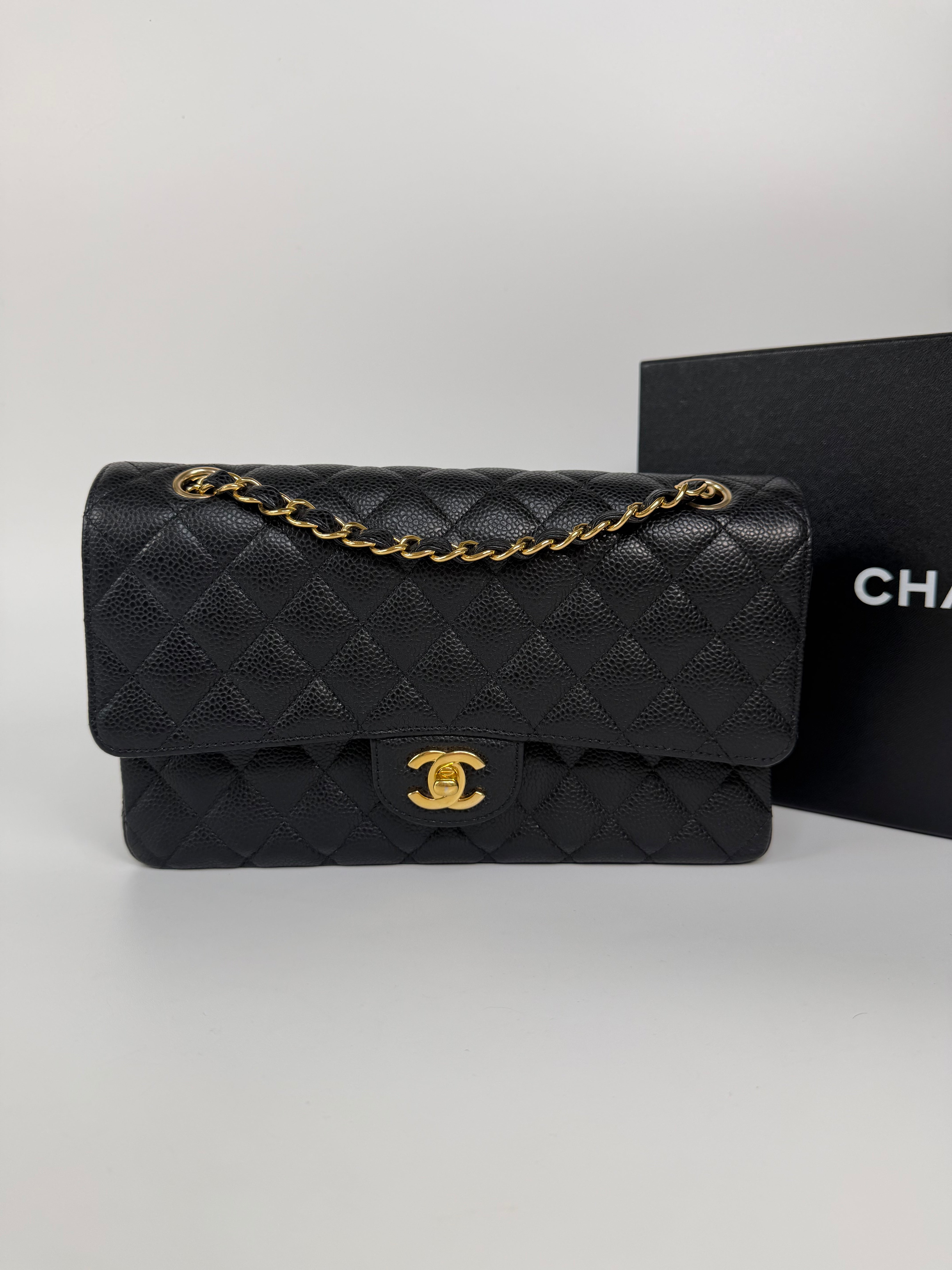 Chanel Medium Classic Double Flap Black Caviar Gold Hardware. Authentic and preloved in excellent condition.  100% guarantee