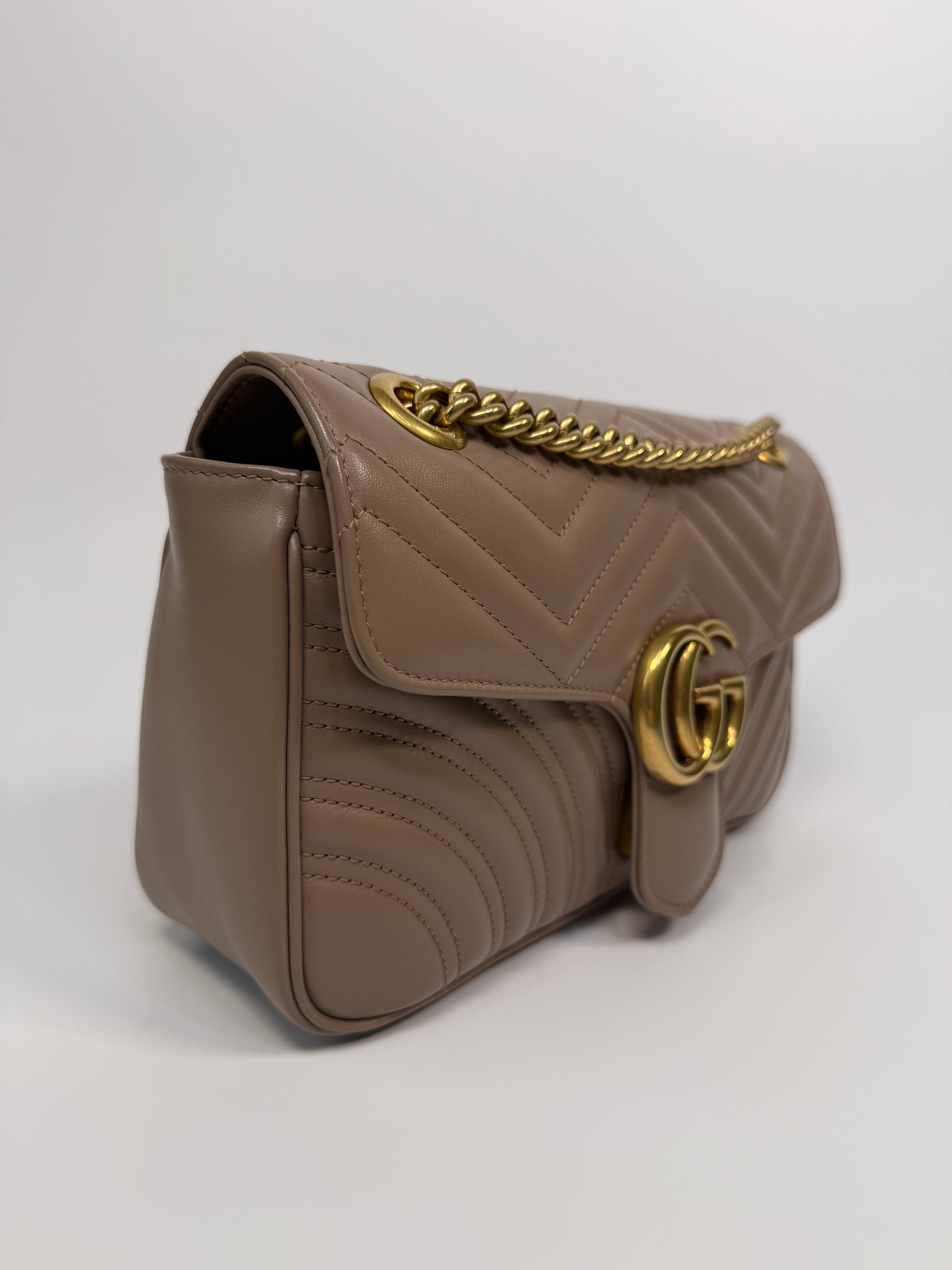 Gucci GG Medium Marmont Matelasse Shoulder Bag In Taupe Leather