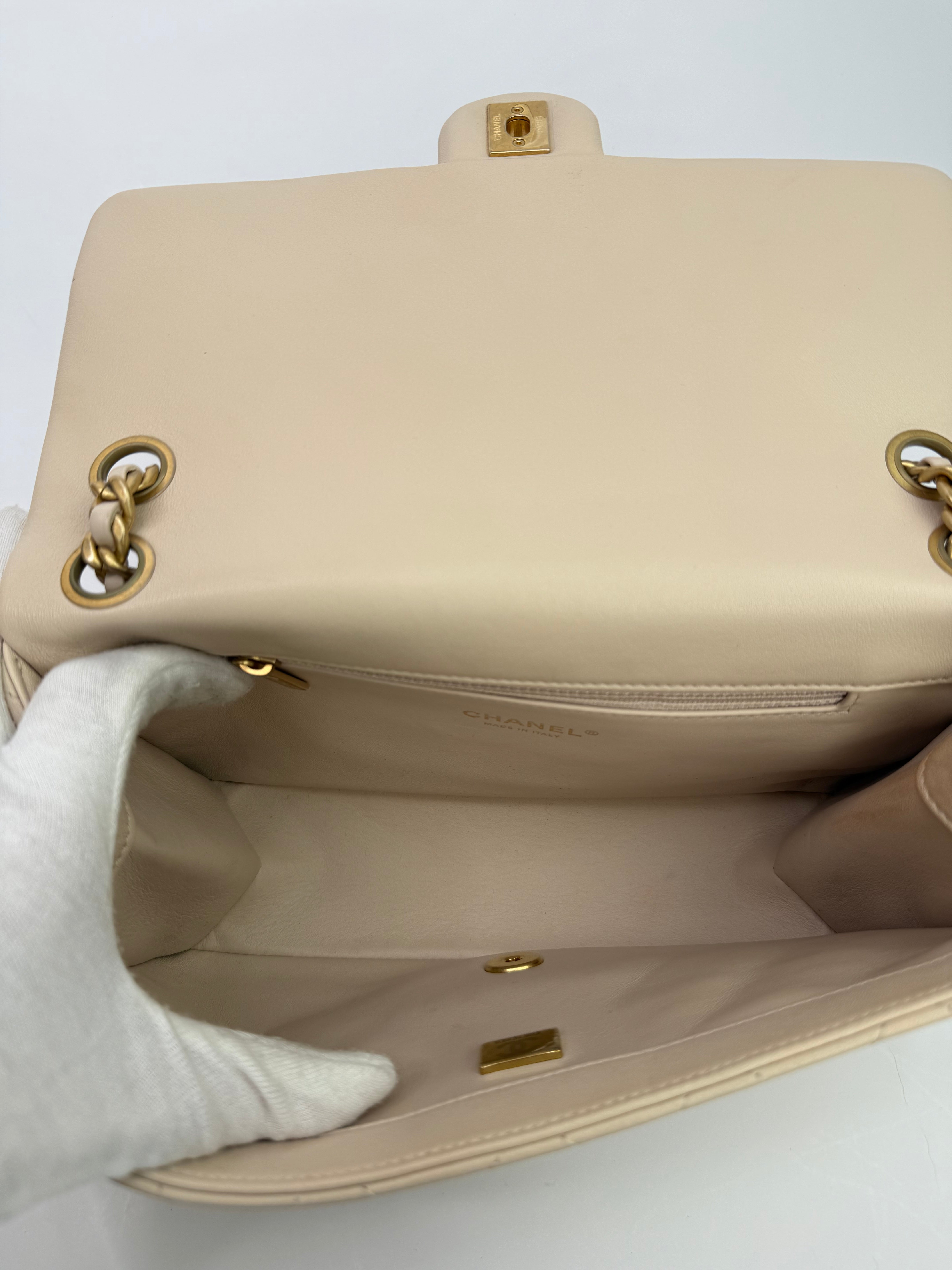 Chanel Medium Quilted Lambskin Logo Letters Touch Chain Flap Bag