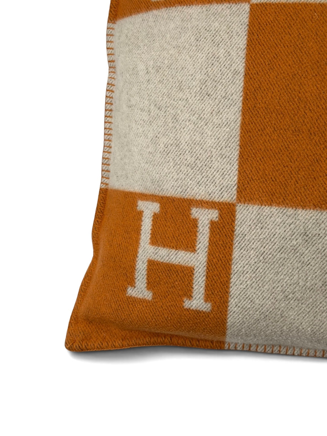 Hermès Avalon Cushion 70x70 In Ecru And Potiron. 100% authentic and preloved in excellent condition.