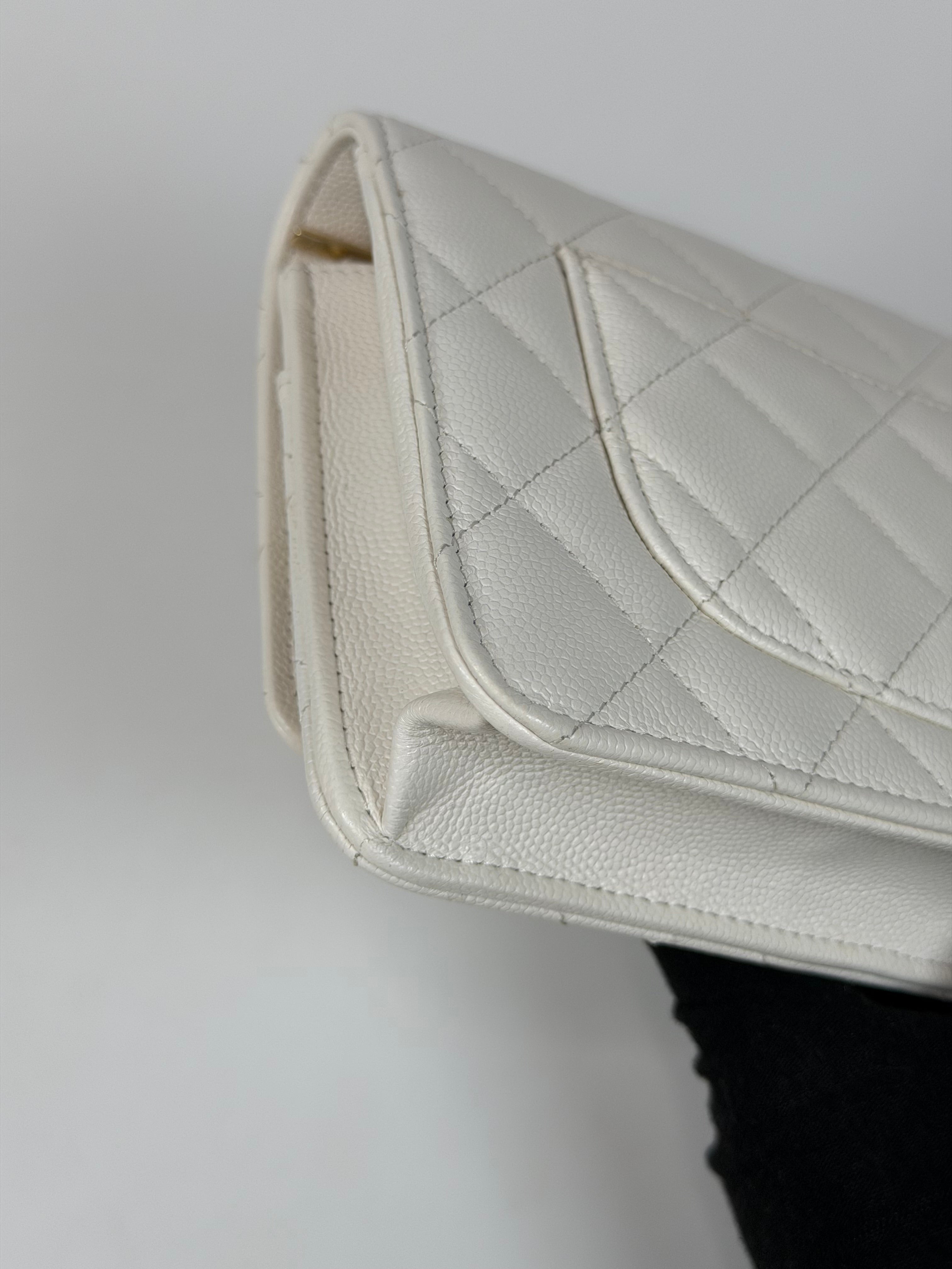 Chanel Wallet On Chain In White Caviar Leather With Pale Gold Hardware