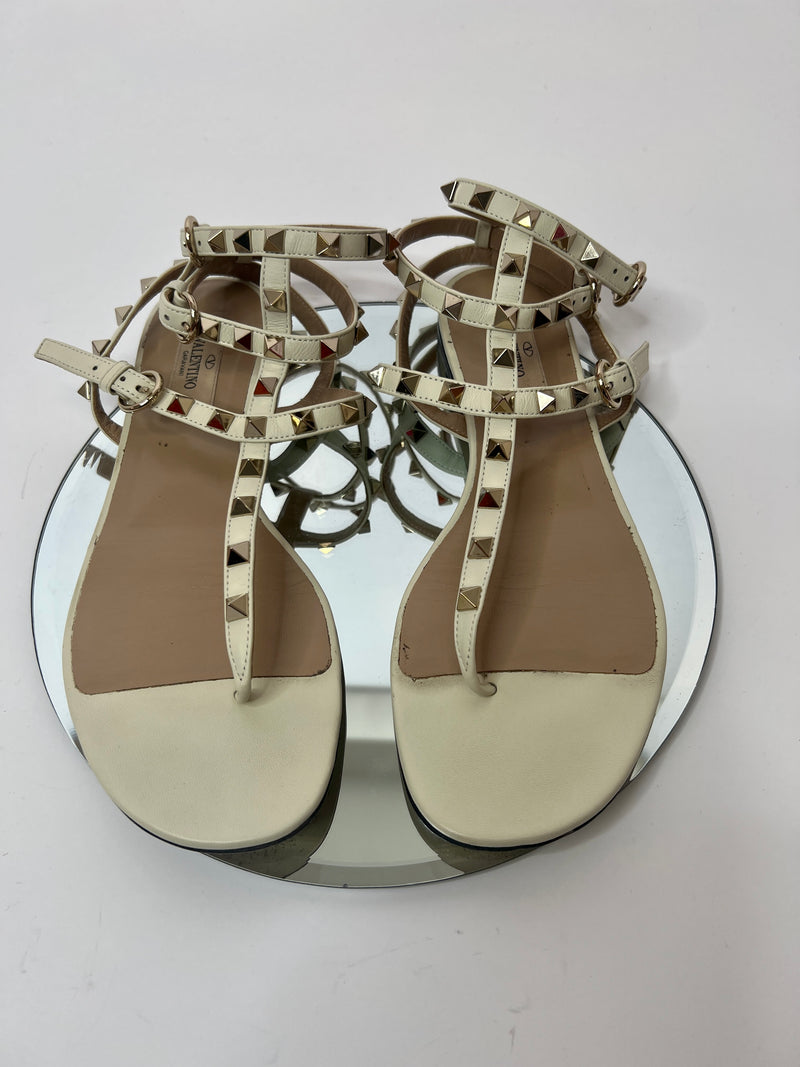 Valentino Garavani Cream Rockstud Sandals (Size 38 / UK 5)