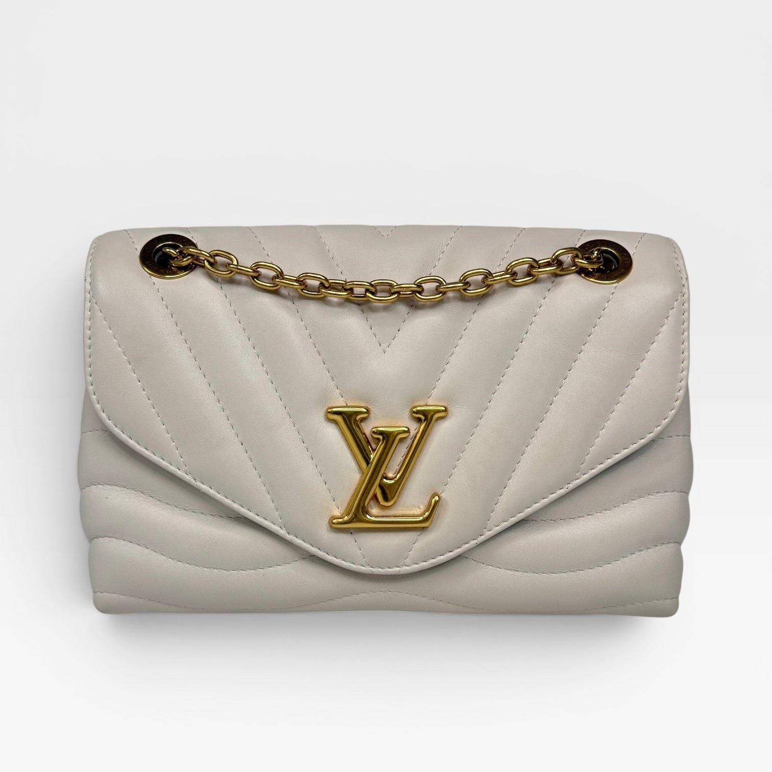 Louis Vuitton New Wave Chain Shoulder Bag In Ivory Calf Leather With Gold Hardware