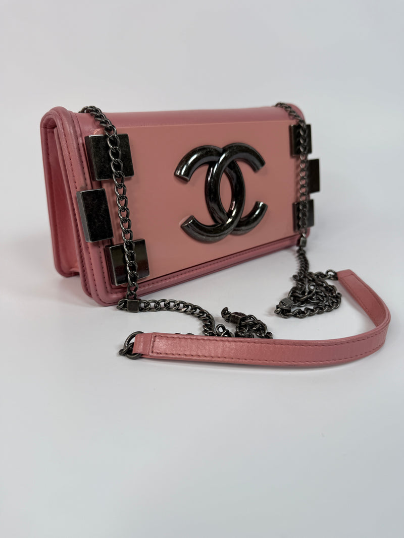 Chanel pink plexiglass Horizontal Boy Brick Bag