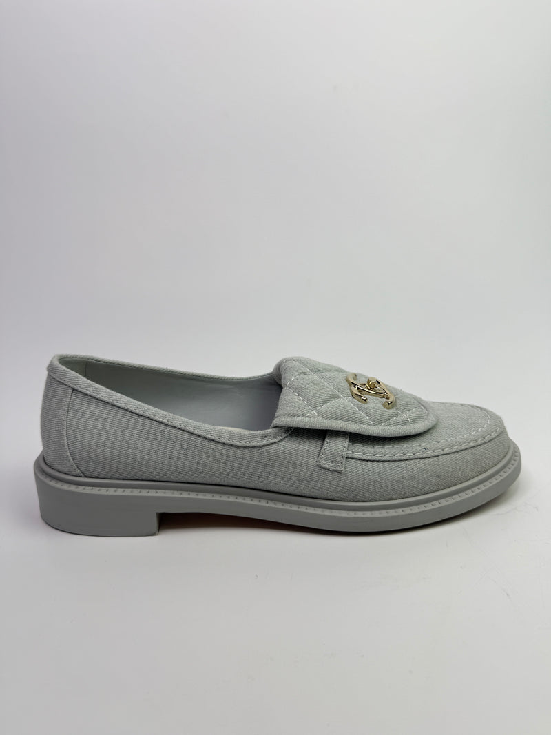 Chanel Denim Quilted Turnlock Loafers (Size 39.5/UK 6.5)