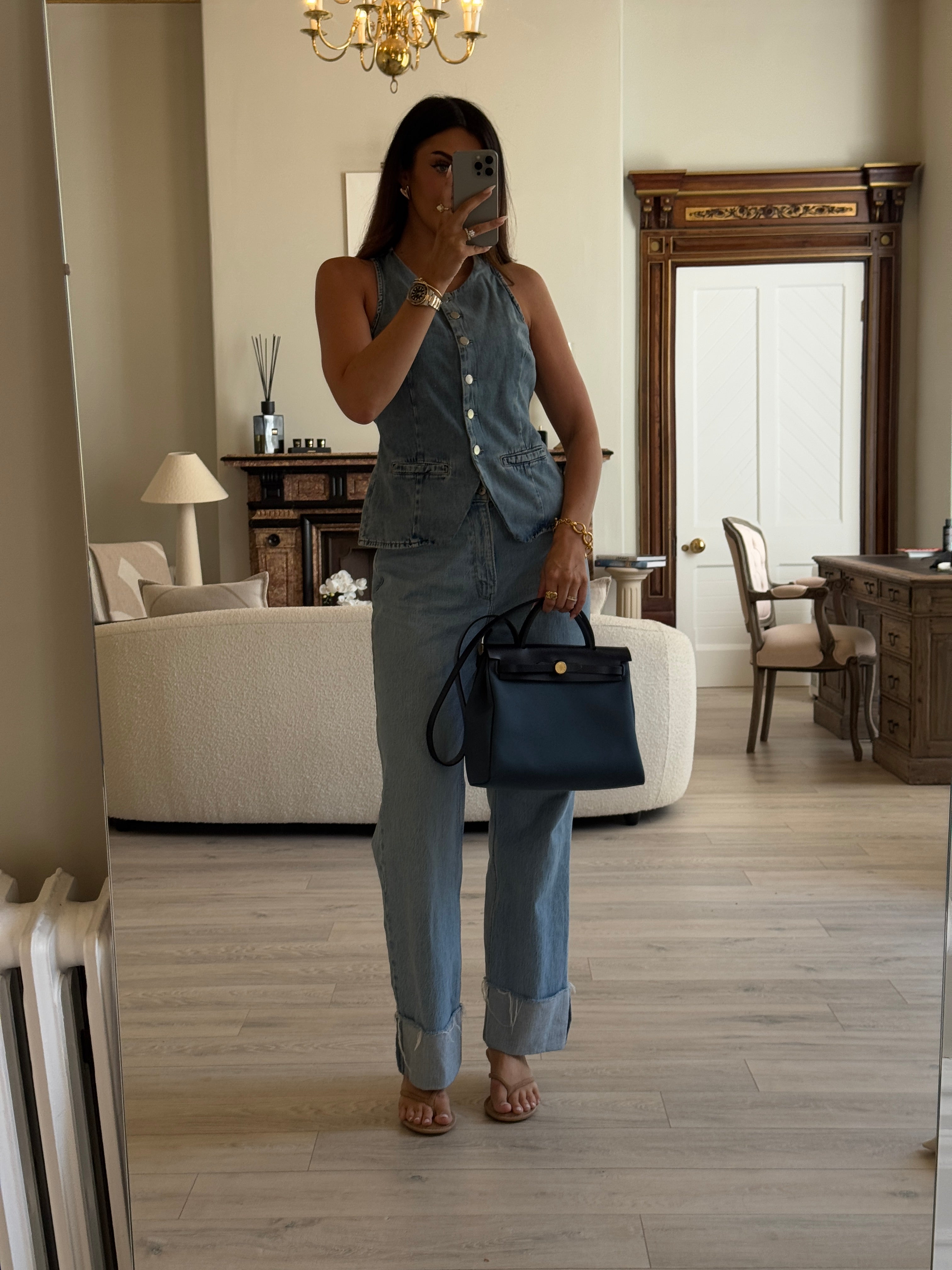 Hermès Herbag 31 Verso in Bleu Indigo and Sesame with GHW