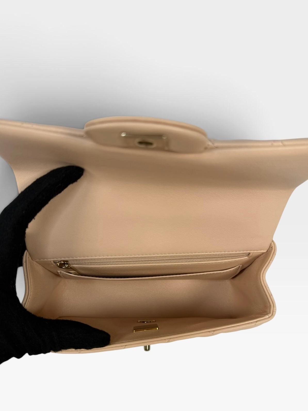 Chanel Mini Rectangle Top Handle Beige Lambskin Pale Gold Hardware. 100% authentic and preloved in excellent condition.