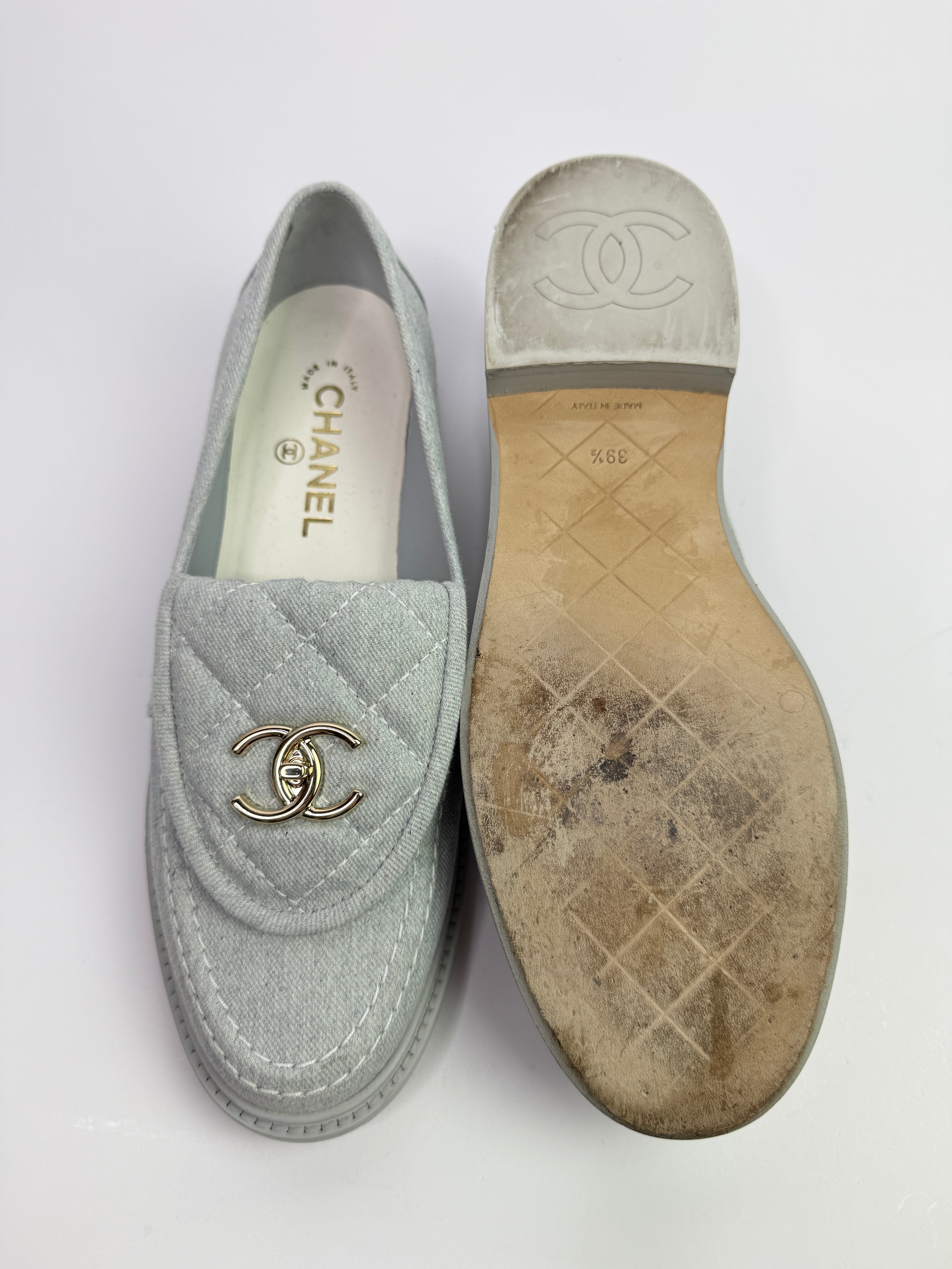Chanel Denim Quilted Turnlock Loafers (Size 39.5/UK 6.5)
