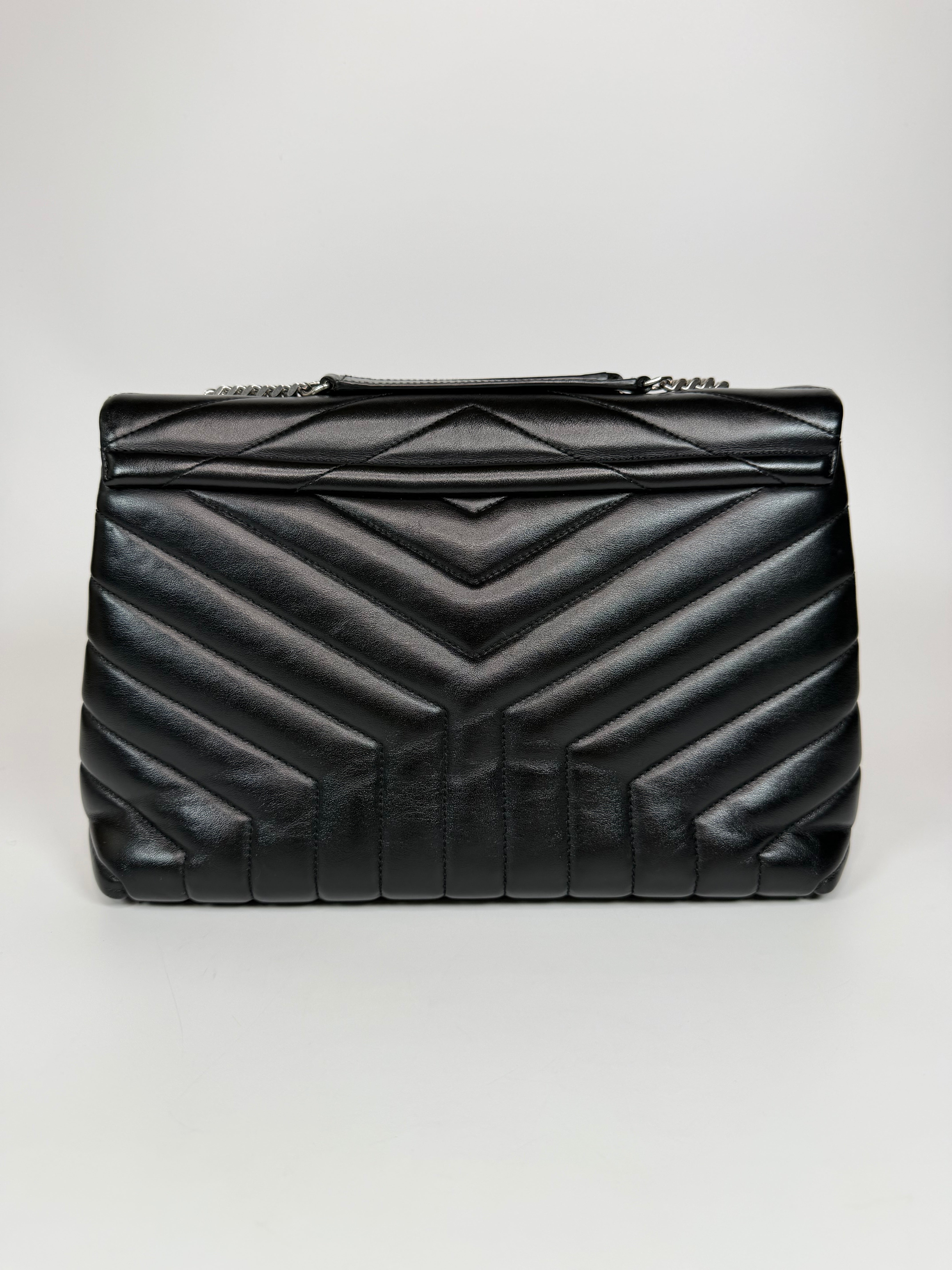 Saint Laurent LouLou In Black Chevron Leather With Silver Hardware. Authentic and preloved in excellent condition. Insured next day delivery. Verified by luxe cheshire