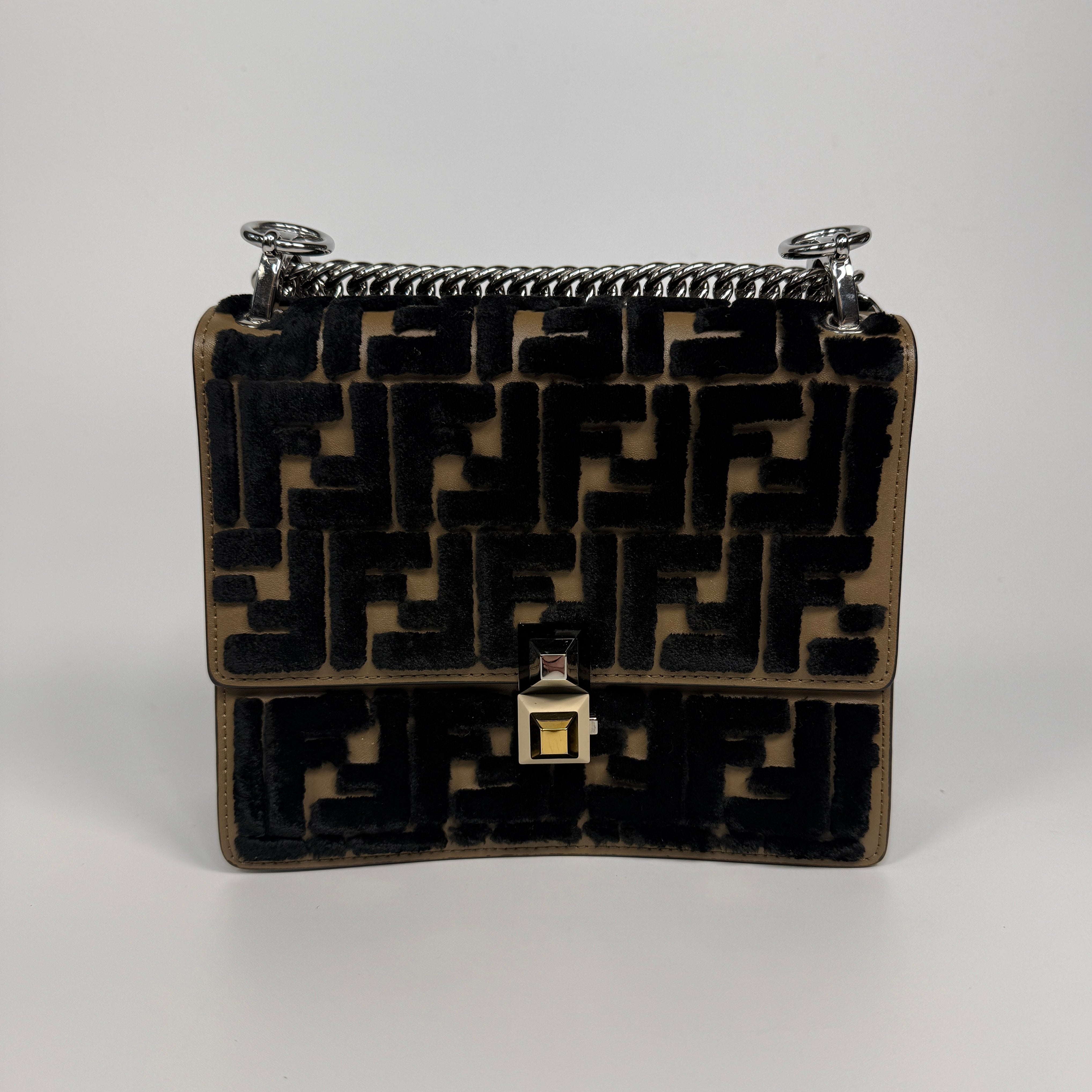 Fendi Vitello Liberty Velvet FF Small Kan I Shoulder Bag In Excellent condition. 100% Authenticity guarantee. 