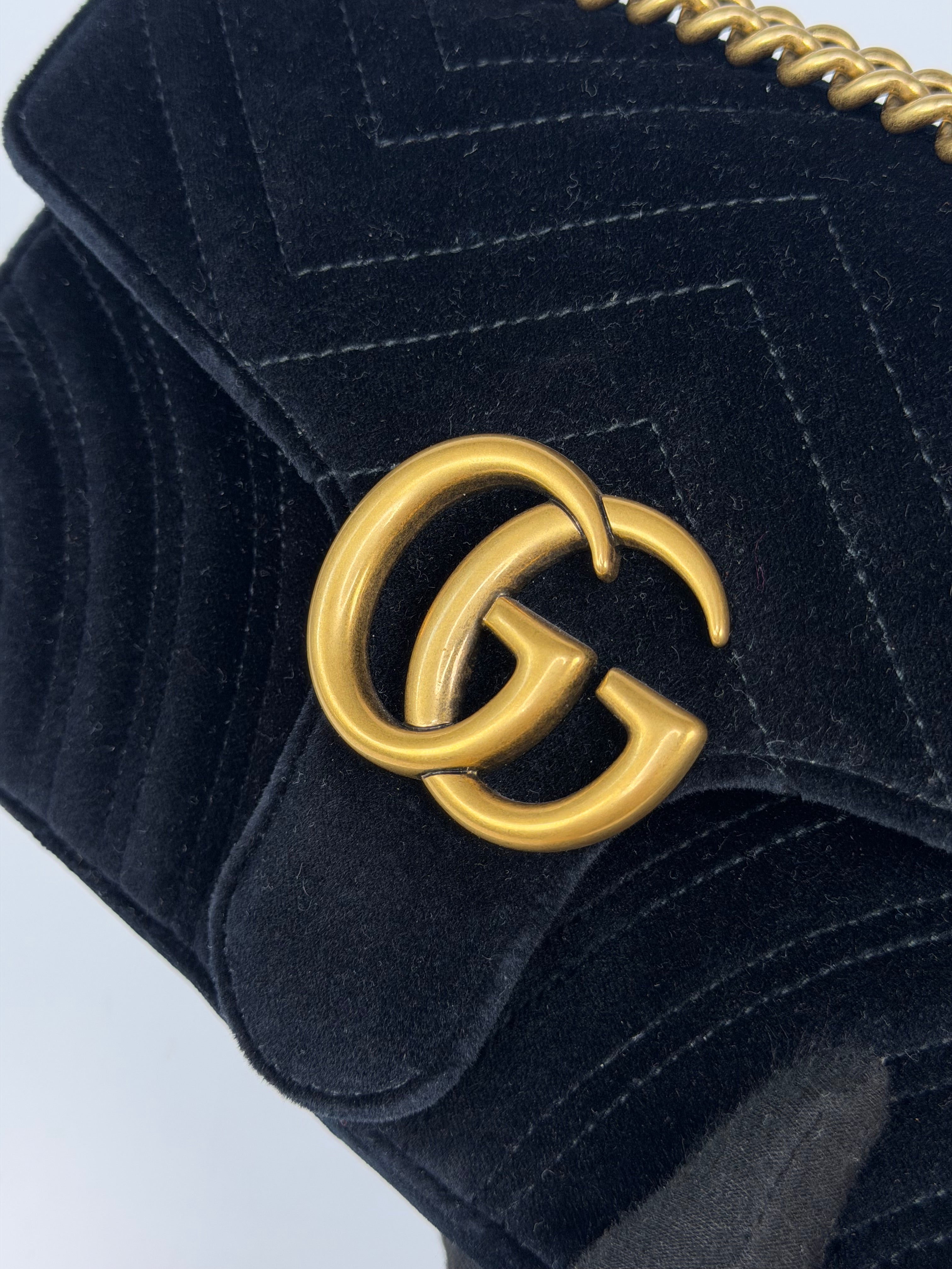 Gucci Medium Marmont In Black Velvet With Gold Hardware
