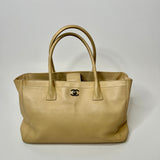 chanel cream leather tote bag
